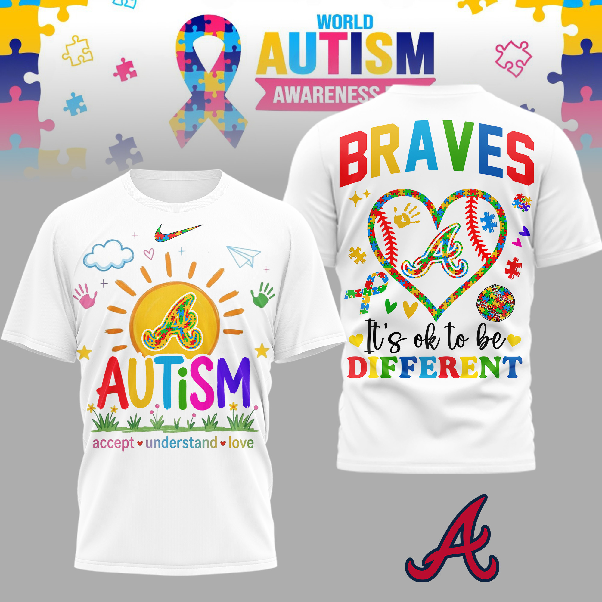 Atlanta Braves | Premium MLB Autism Acceptance 3D Shirt TD