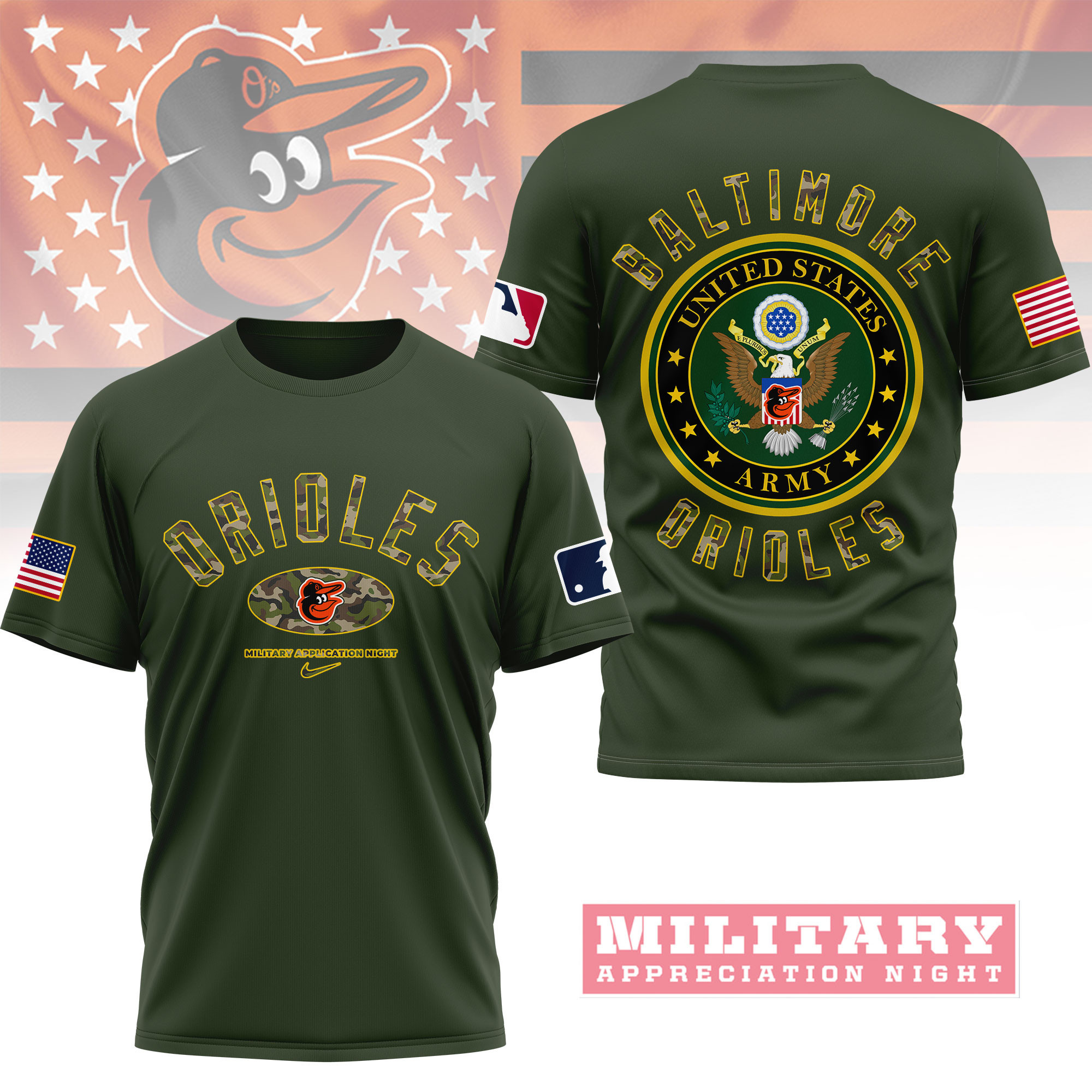 Baltimore Orioles | Premium MLB Military Pride 3D Shirt NY