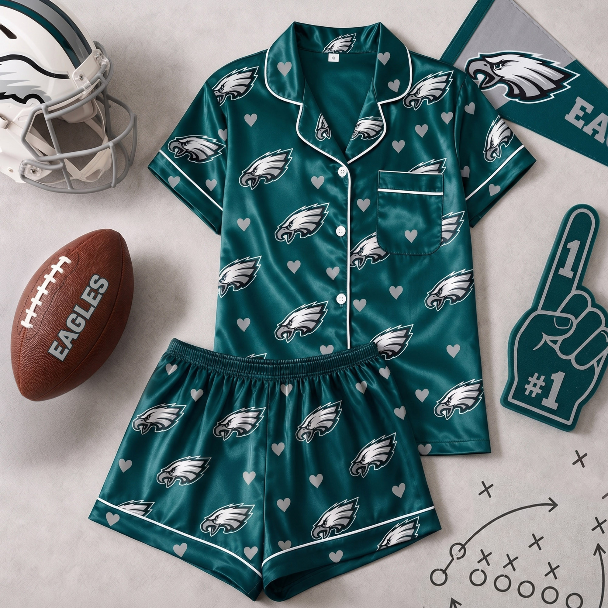 Philadelphia Eagles | Premium NFL Love Satin Pajamas Set NY