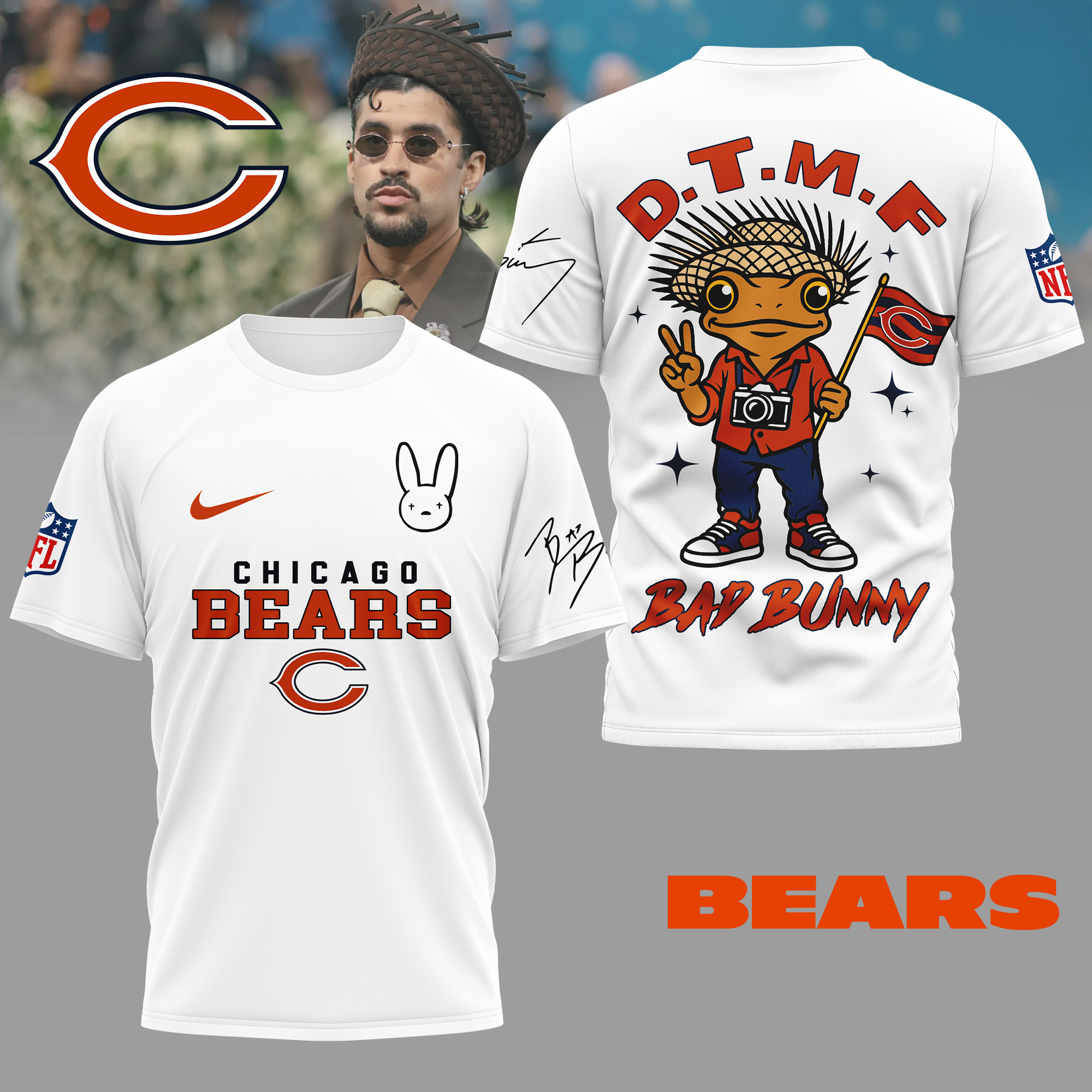 Chicago Bears | Premium NFL Bad Bunny 3D Shirt TD