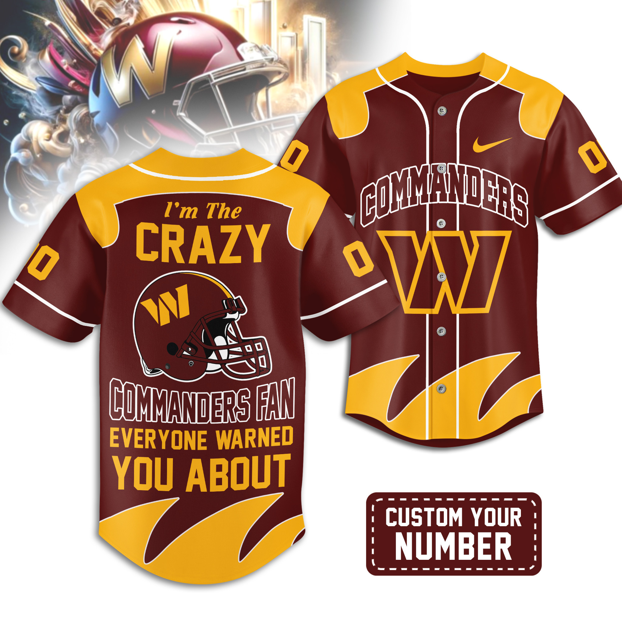 Washington Commanders | Premium NFL Crazy Football Fan Personalized Jersey TD