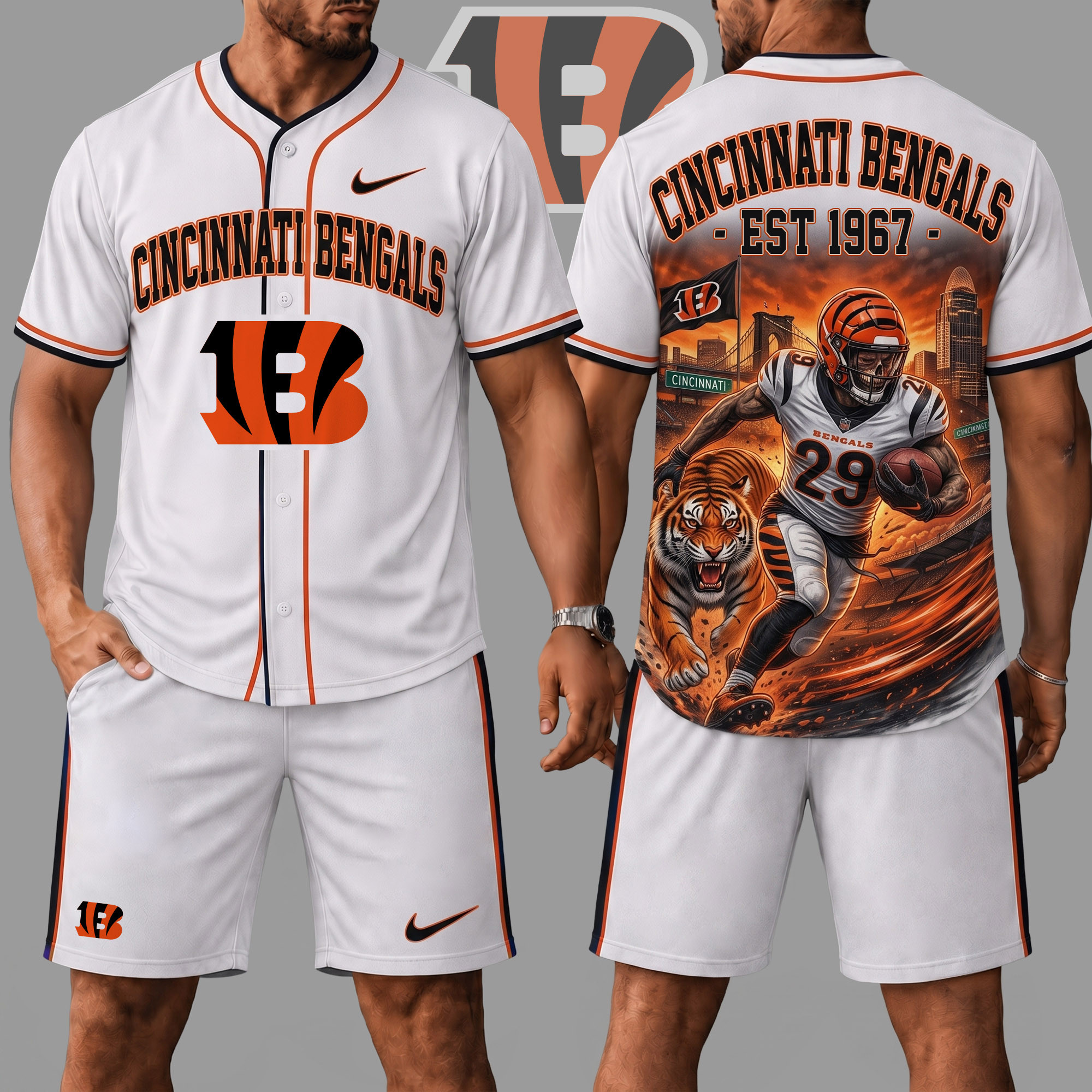 Cincinnati Bengals | Premium NFL Skull Jersey Shorts Set NY