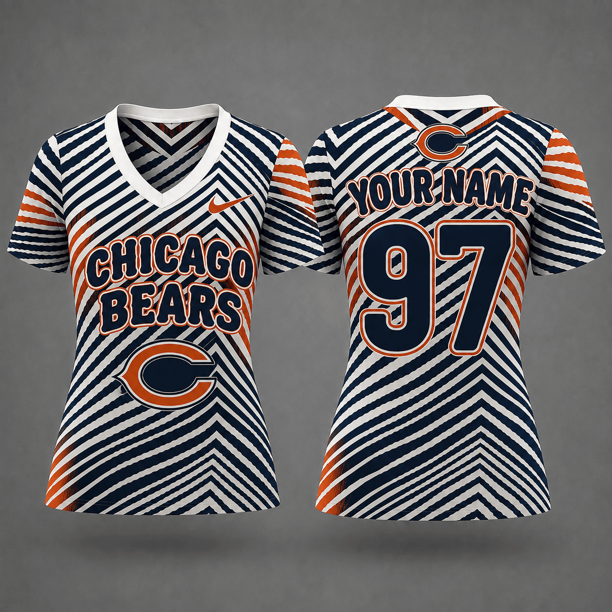 Chicago Bears| Premium NFL Personalized Dynamic Stripe Women’s V-Neck Jersey NY