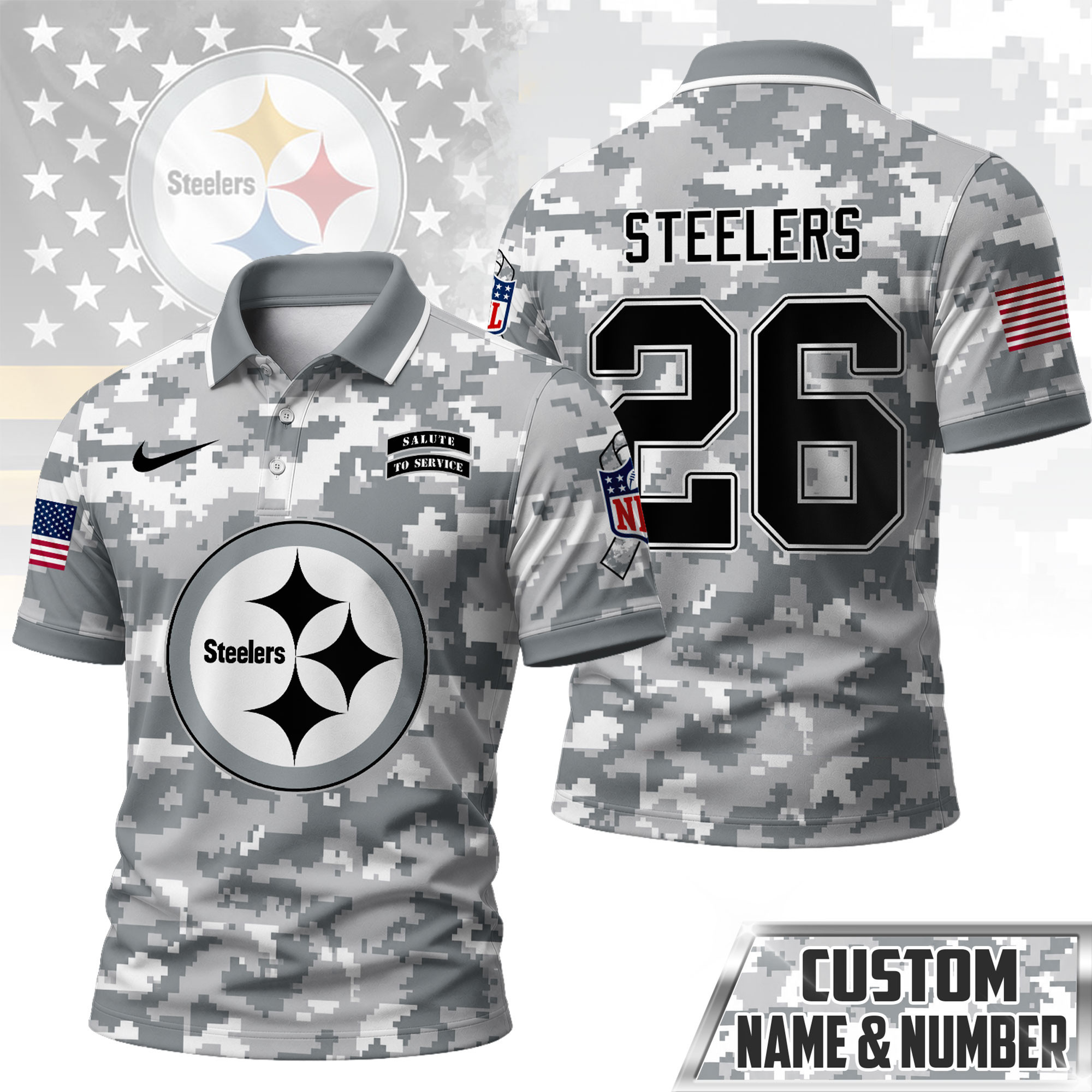 Pittsburgh Steelers | Premium NFL Salute To Service Camo Polo Shirt NY
