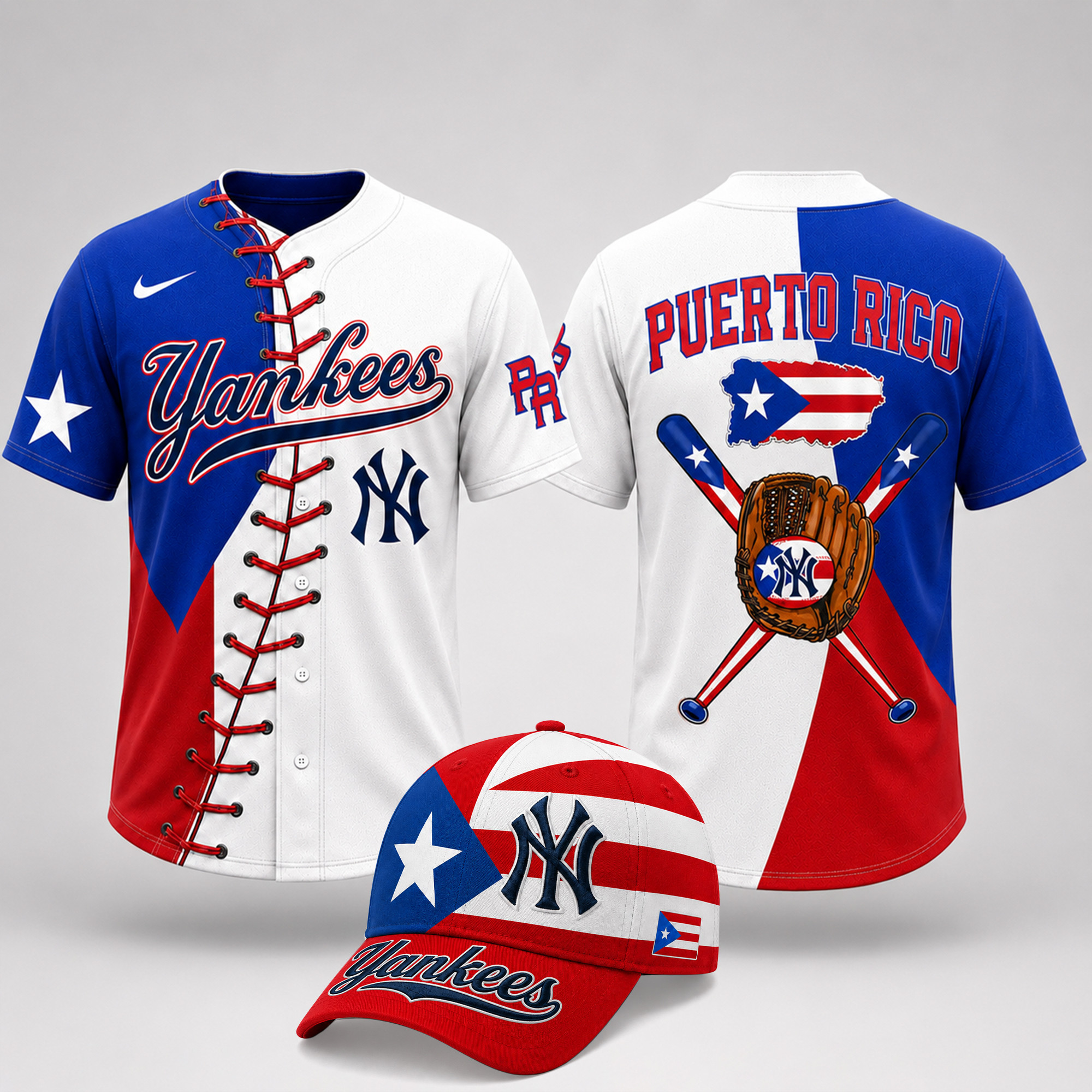 New York Yankees | Premium MLB Puerto Rico Island Pride Baseball Jersey And Cap Set