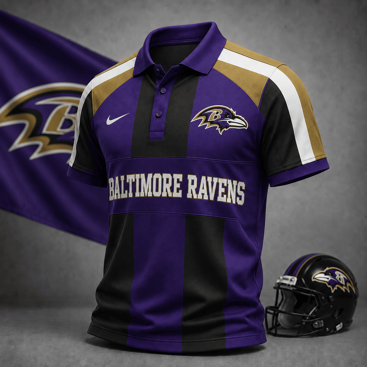 Baltimore Ravens | Premium NFL Heritage Stripe Rugby Polo Shirt NY