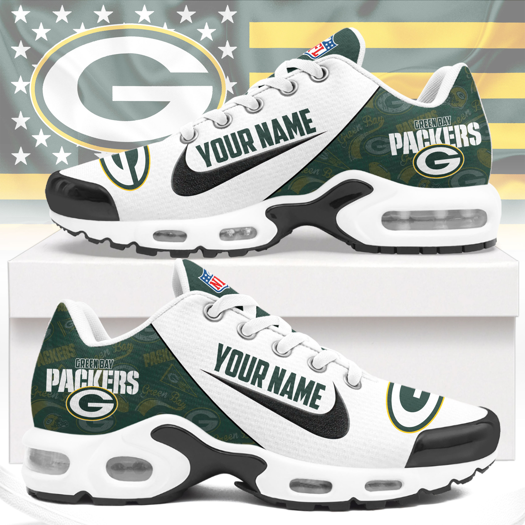 Green Bay Packers | Premium NFL Custom Name Running Air Max Shoes NTH1