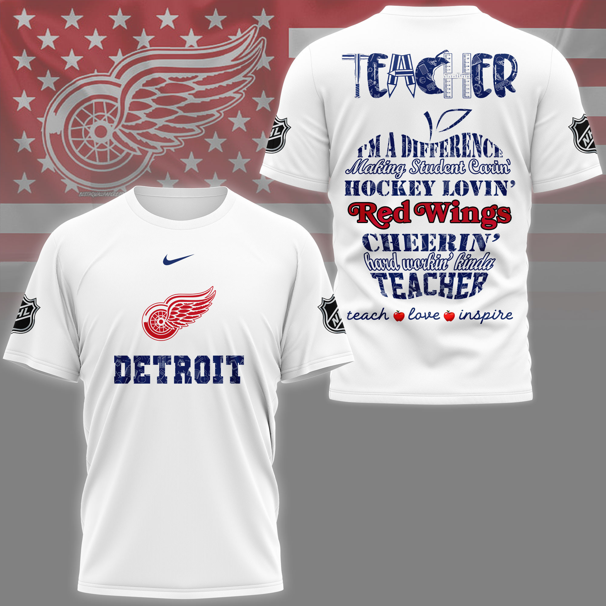 Detroit Red Wings | Premium NHL Teacher Pride 3D Shirt NY
