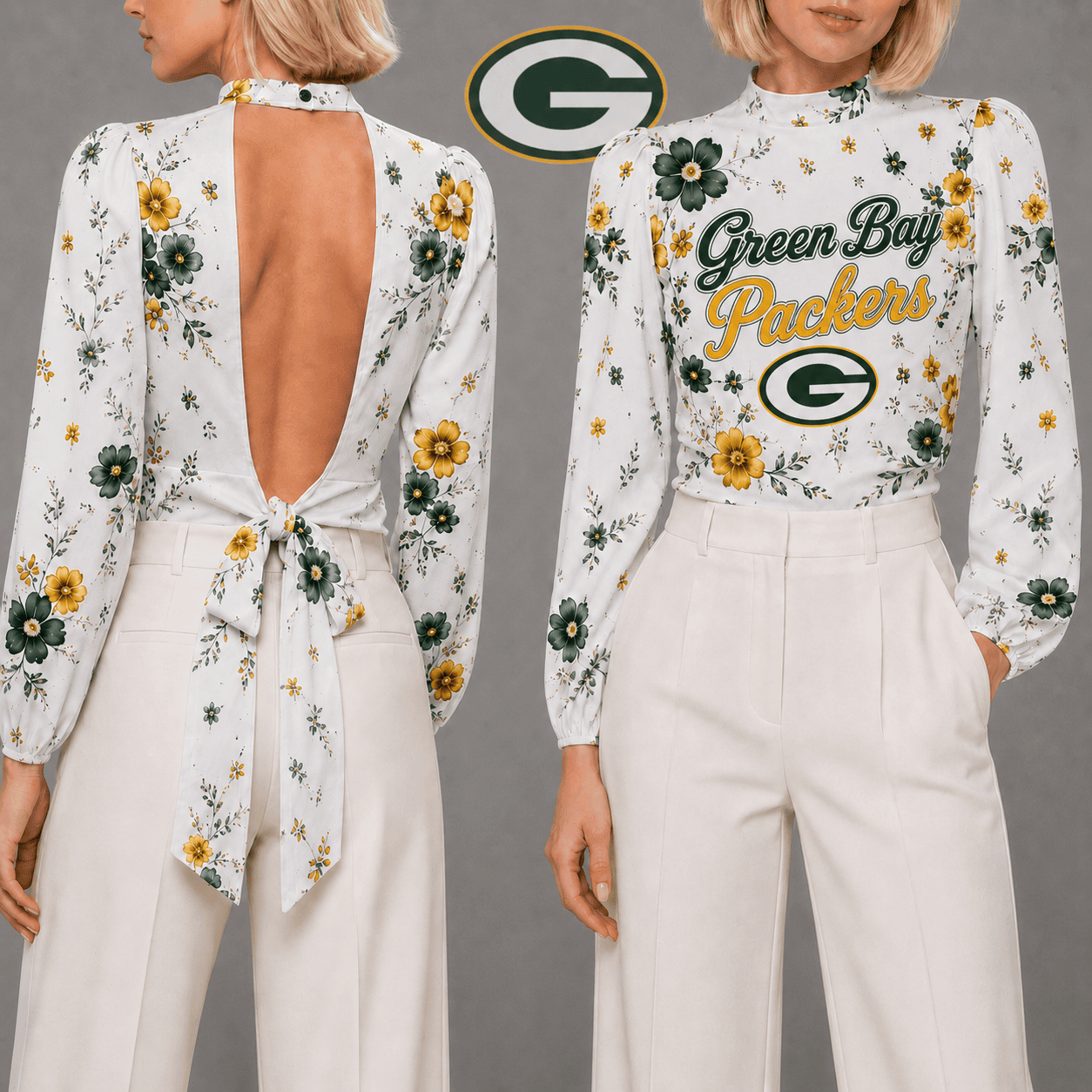 Green Bay Packers | Premium NFL Floral Backless Long Sleeve Shirt NY