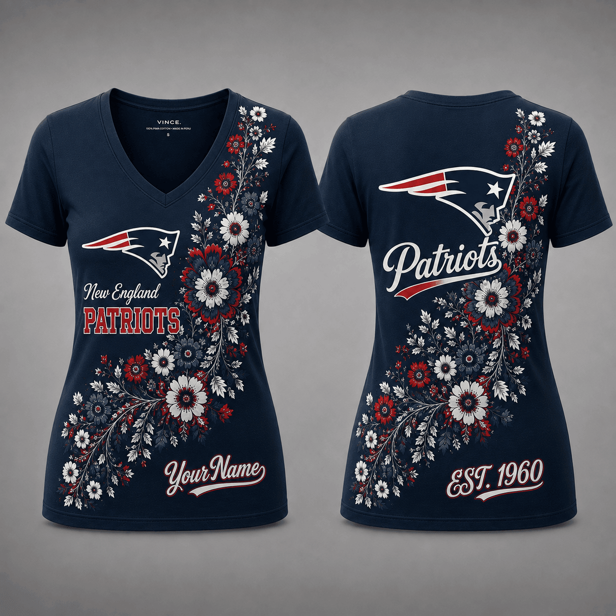 New England Patriots| Premium NFL Personalized Floral Pride Women’s V-Neck Jersey NY