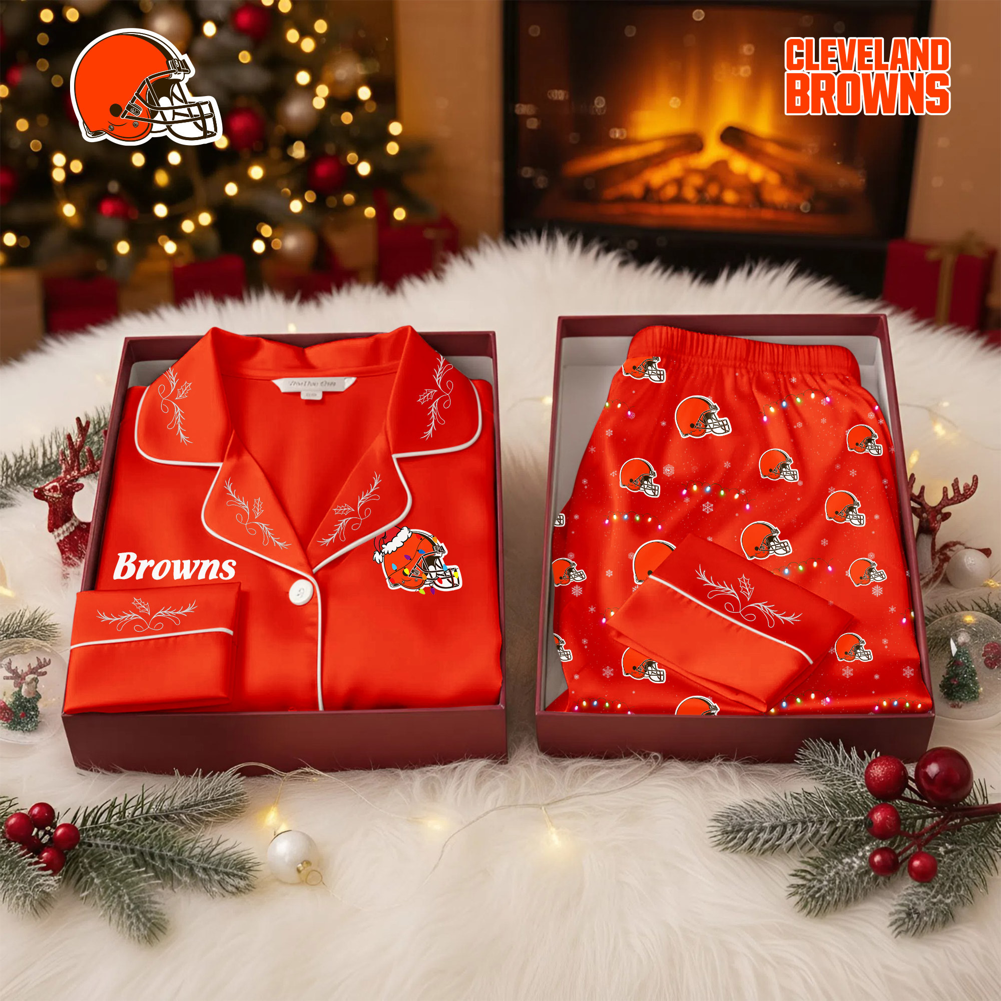Cleveland Browns | Premium NFL Christmas Cozy Pajamas TD
