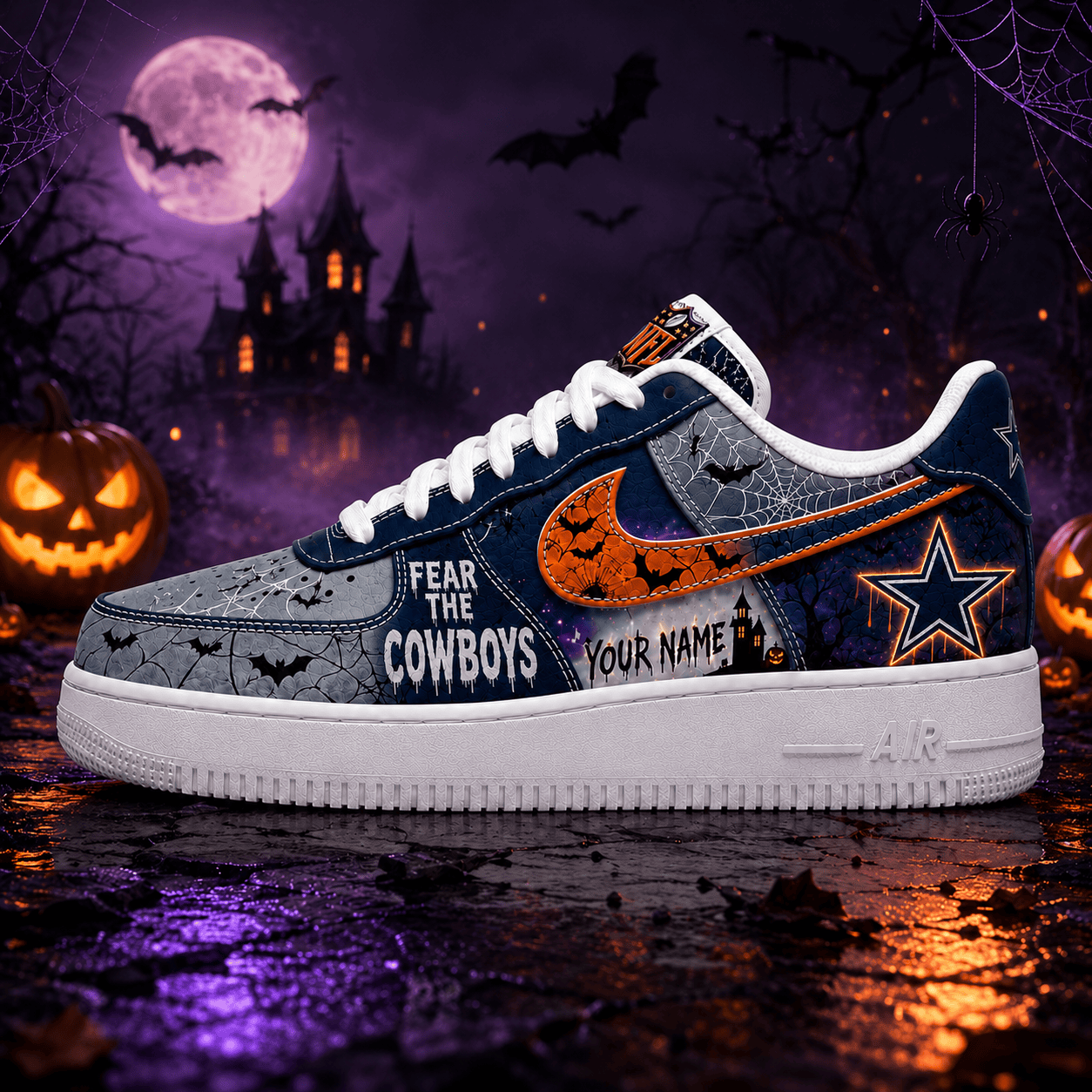 Dallas Cowboys | Premium NFL Fear The Team Halloween AF1 Sneakers