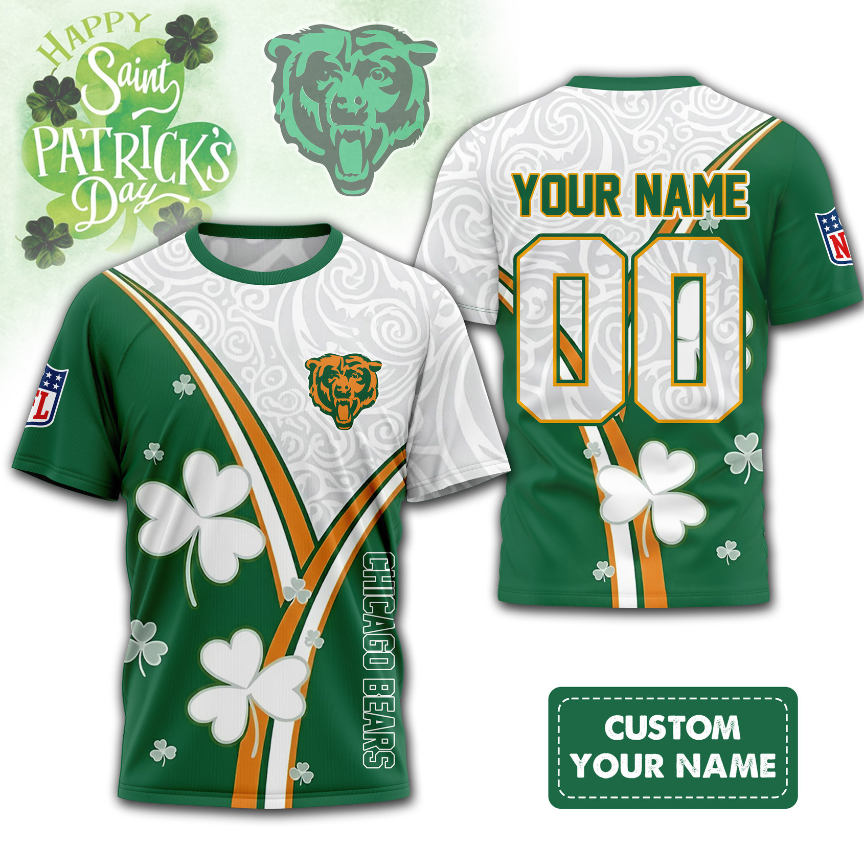 Chicago Bears | Premium NFL Personalized Happy St. Patrick's Day 3D Shirt NP