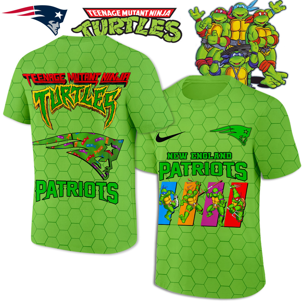 New England Patriots | Premium NFL x Teenage Mutant Ninja Turtles 3D Shirt HI