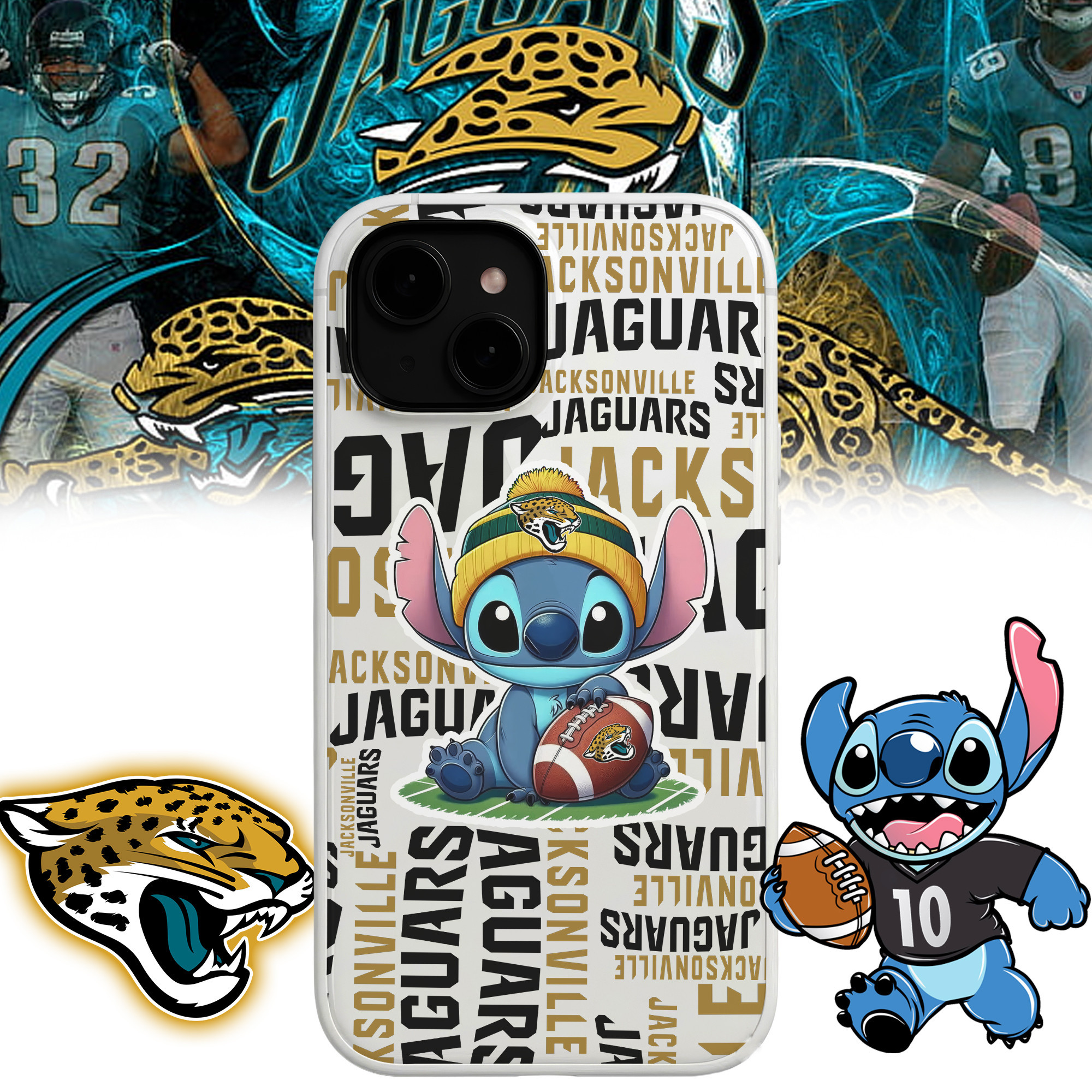 Jacksonville Jaguars | Premium NFL Stitch Loves Football Phone Case NP