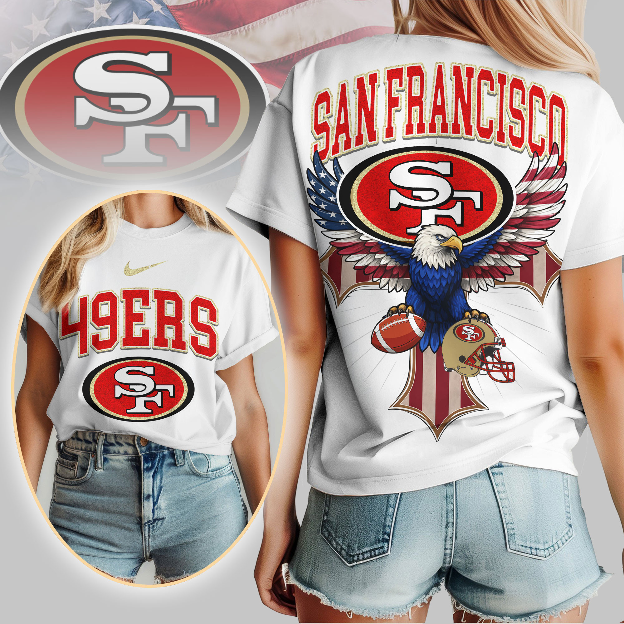 San Francisco 49ers | Premium NFL Freedom Eagle Women Shirt TD