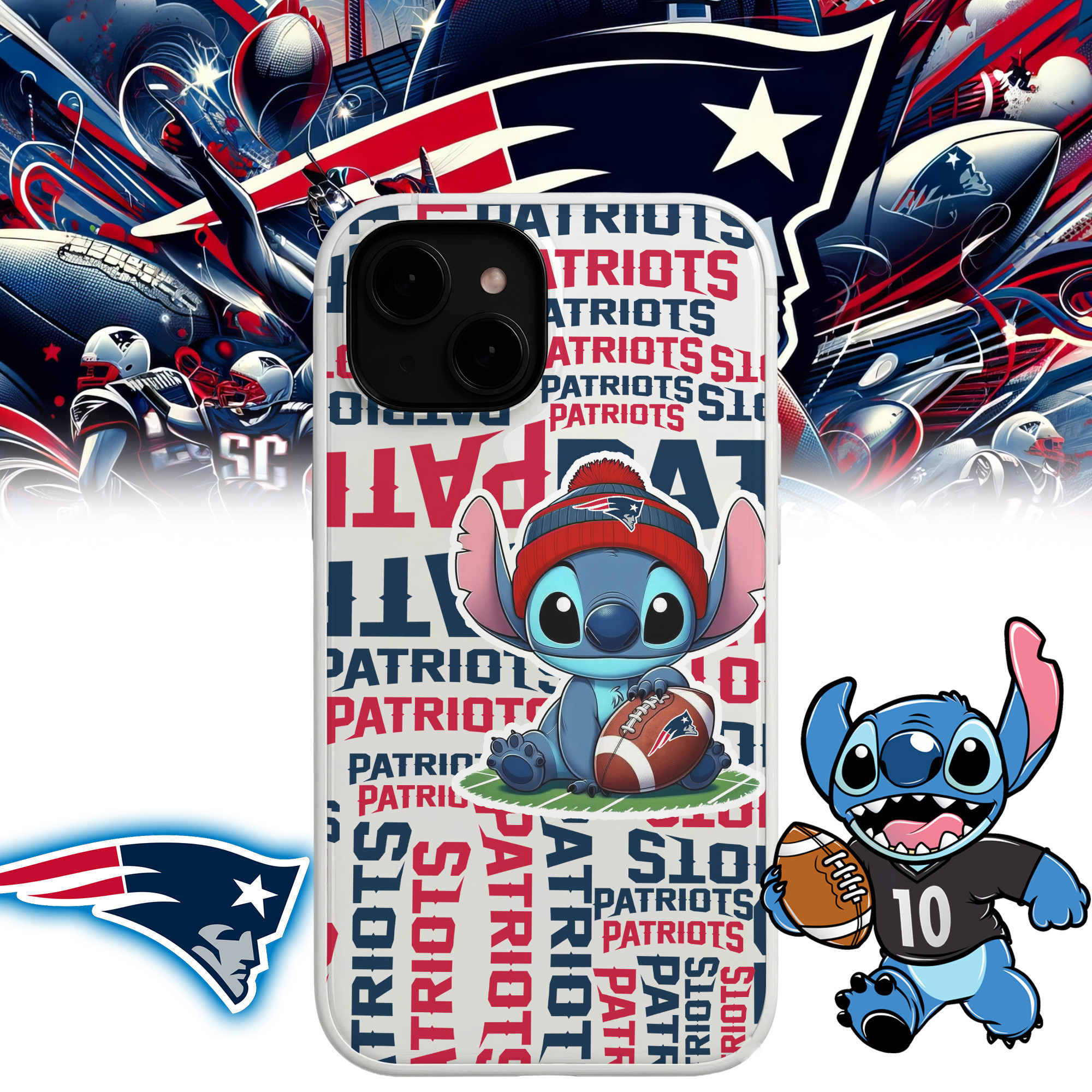 New England Patriots | Premium NFL Stitch Loves Football Phone Case NP