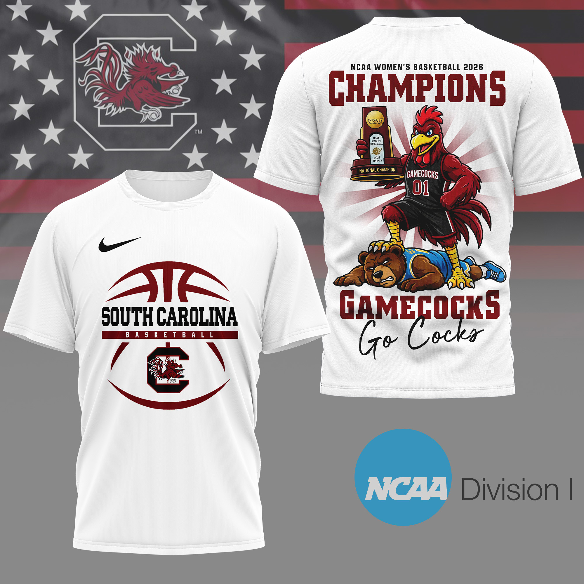 South Carolina Gamecocks | Premium NCAA Women's Basketball Champions 3D Shirt NY