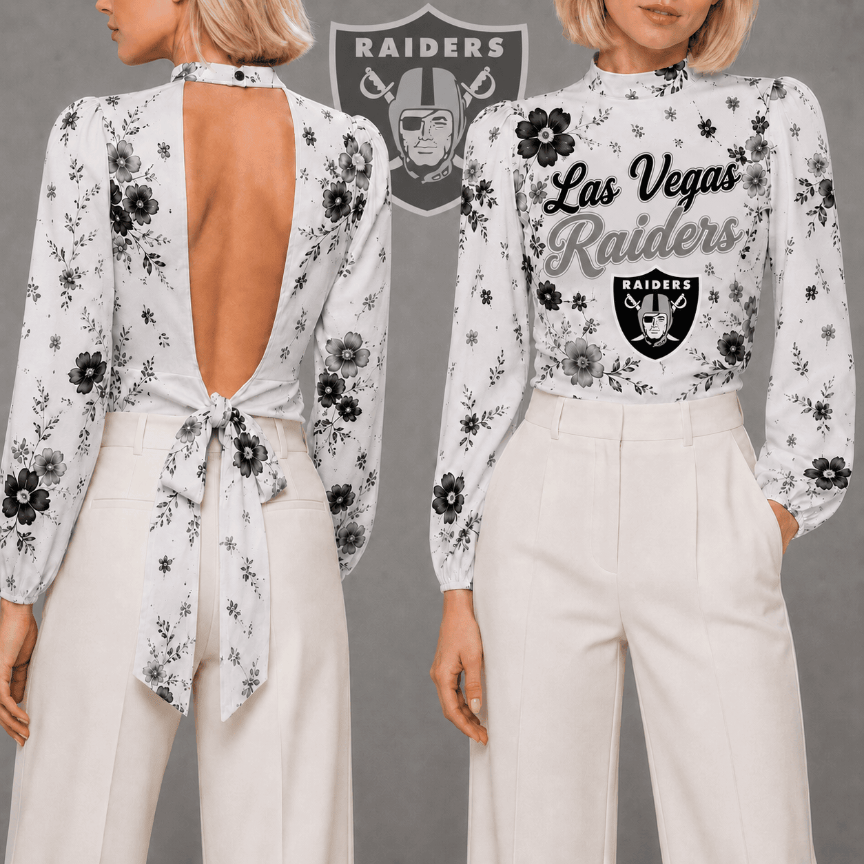 Las Vegas Raiders | Premium NFL Floral Backless Long Sleeve Shirt NY