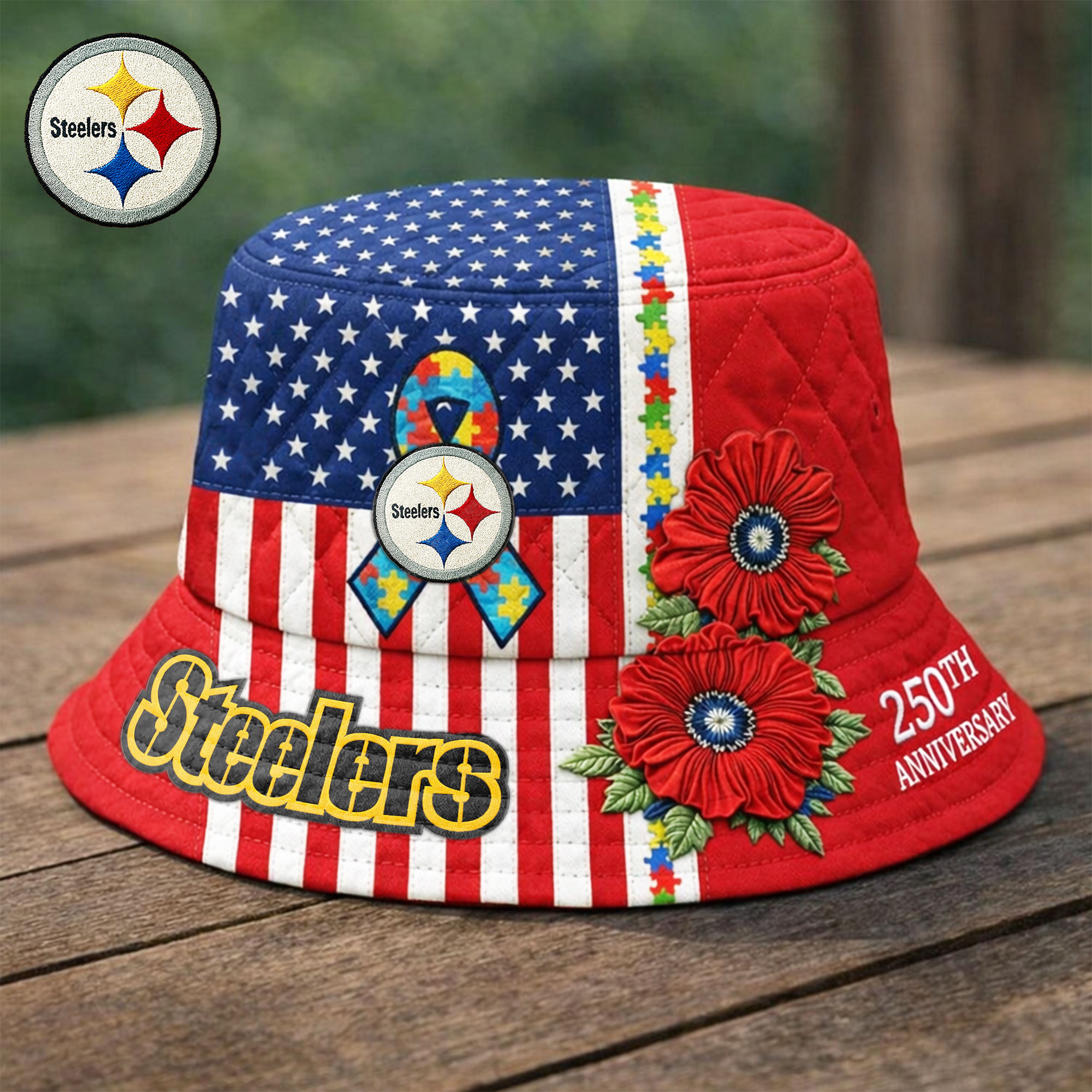Pittsburgh Steelers | Premium NFL Autism 250th Anniversary Bucket Hat TD