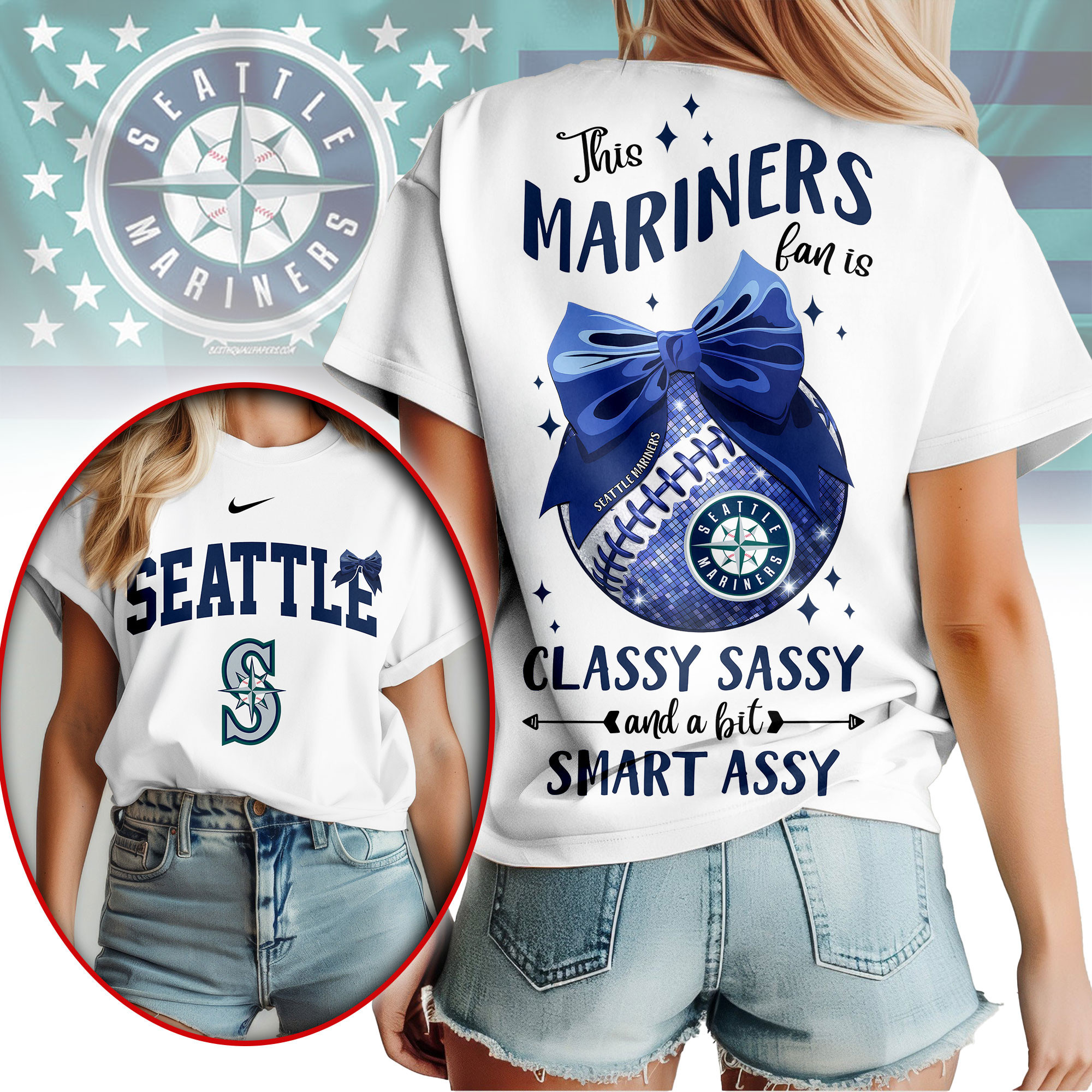 Seattle Mariners | Premium MLB Girly Bow 3D Shirt NY