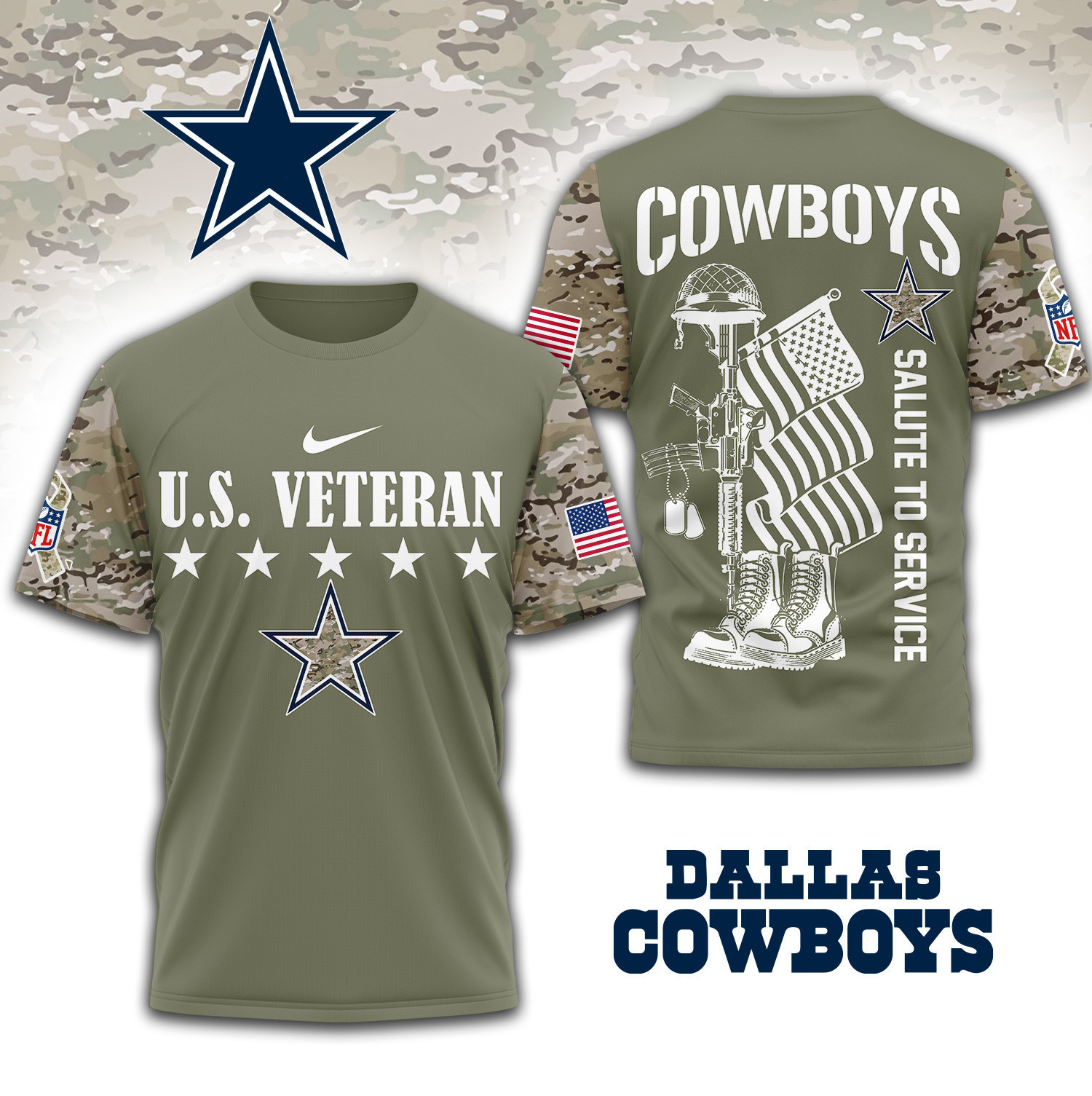 Dallas Cowboys | Premium NFL Salute To Service 3D Shirt TD