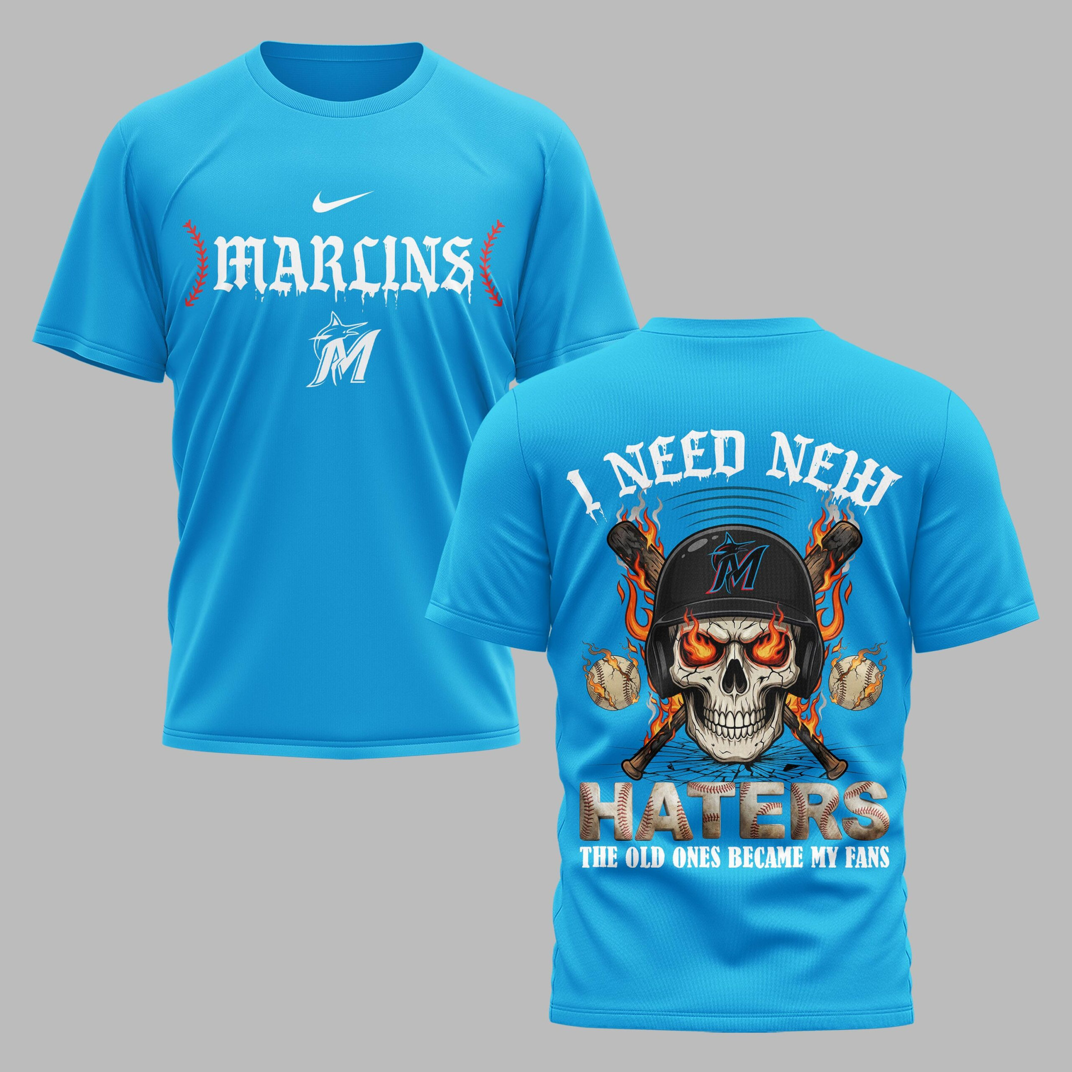 Miami Marlins X Fire Skull Baseball Premium T Shirt