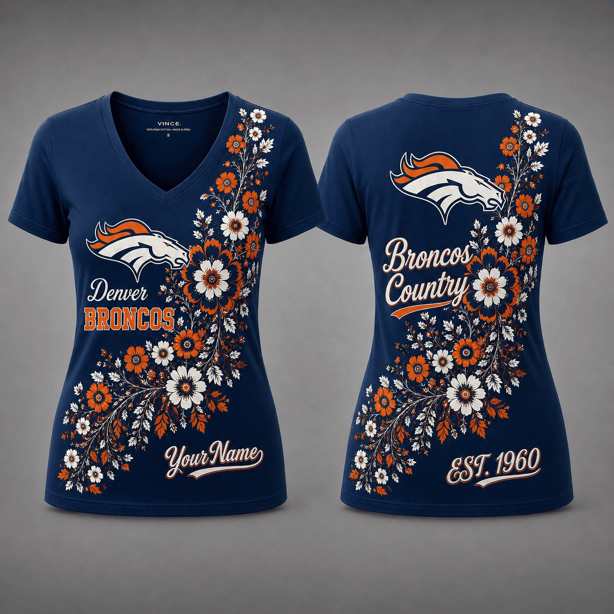Denver Broncos| Premium NFL Personalized Floral Pride Women’s V-Neck Jersey NY