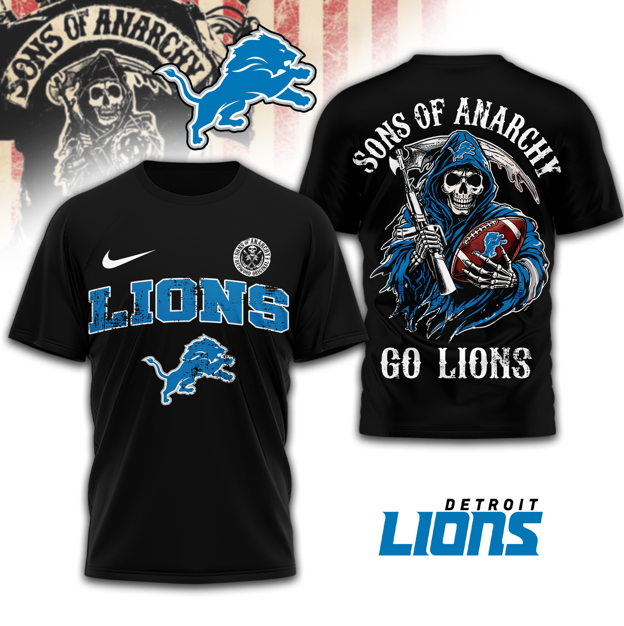 Detroit Lions | Premium NFL Sons of Anarchy 3D Shirt TD