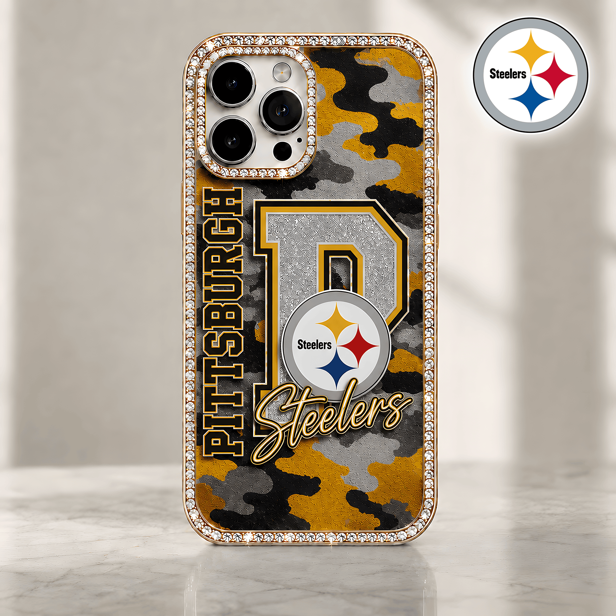 Pittsburgh Steelers | Premium NFL Team Camo Bling Luxury Phone Case NTH1
