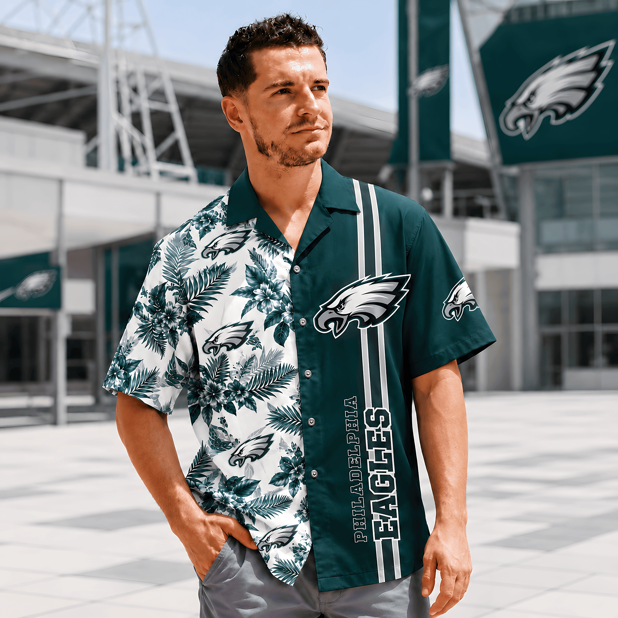 Philadelphia Eagles | Premium NFL Gridiron Paradise Hawaiian Shirt NTH1