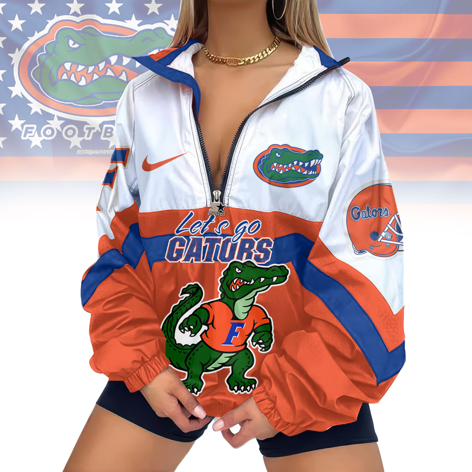 Florida Gators | Premium Women's Printed V-Neck Zipper Sweatshirt Jackets TD