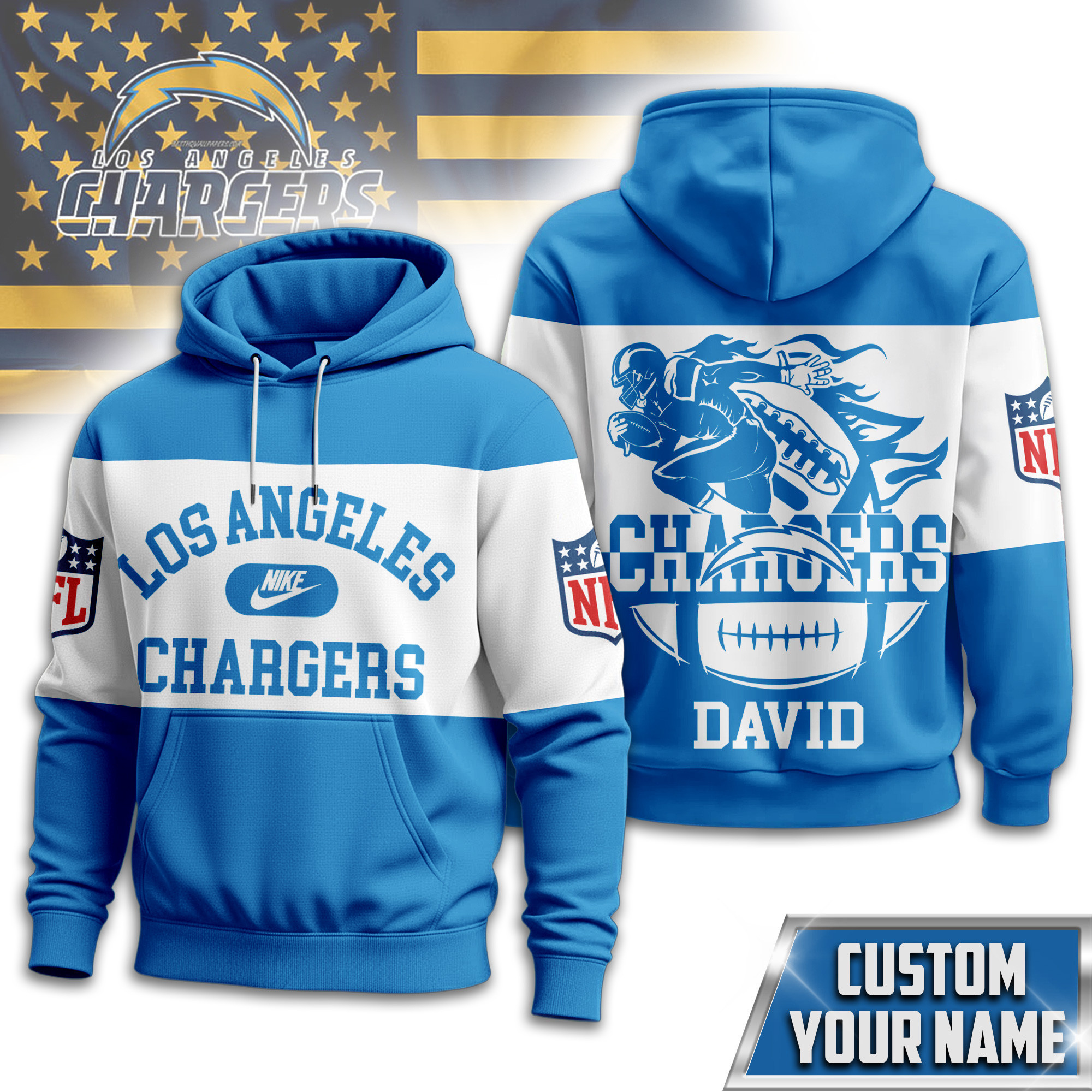 Los Angeles Chargers | Premium NFL Touchdown Spirit Personalized Hoodie TD