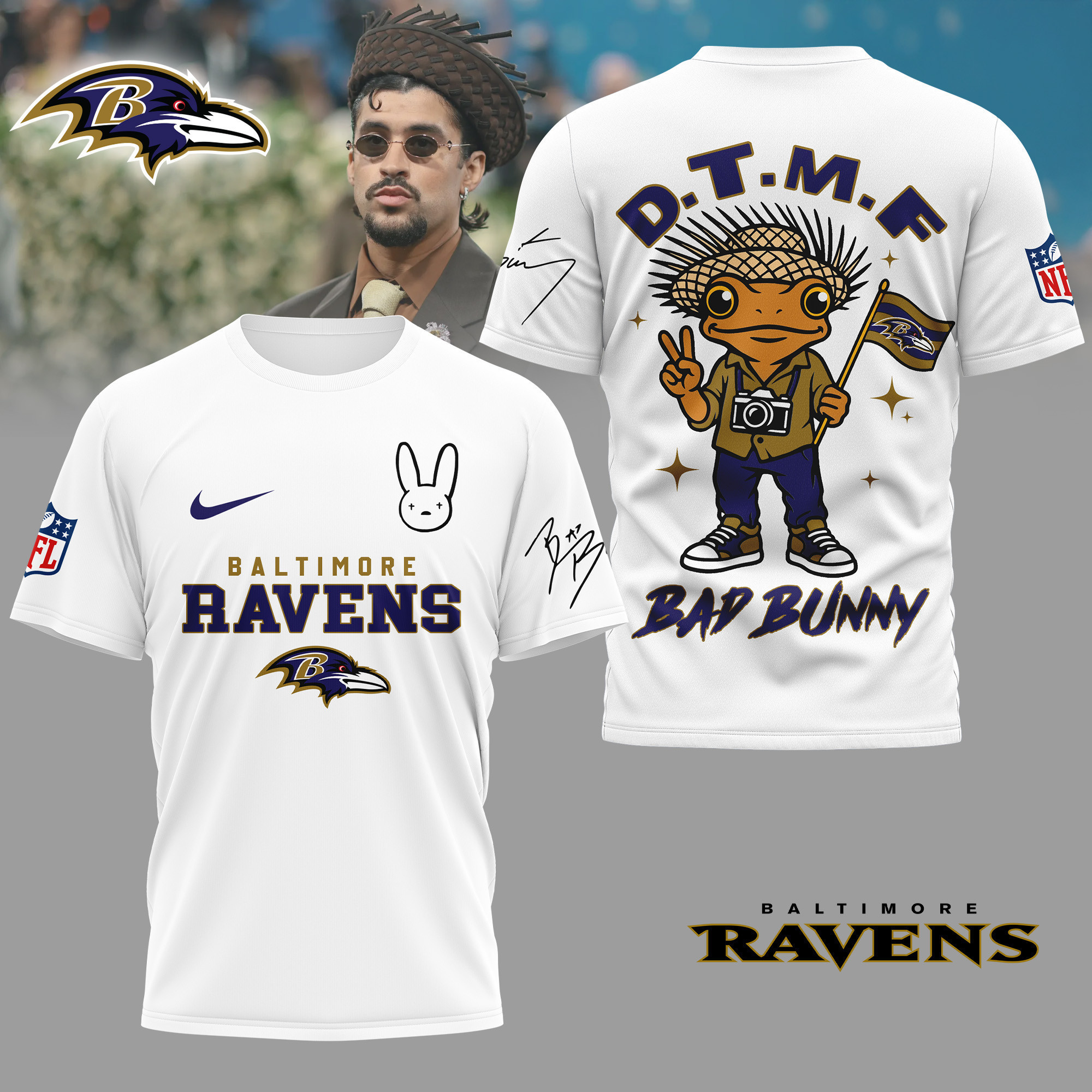 Baltimore Ravens | Premium NFL Bad Bunny 3D Shirt TD