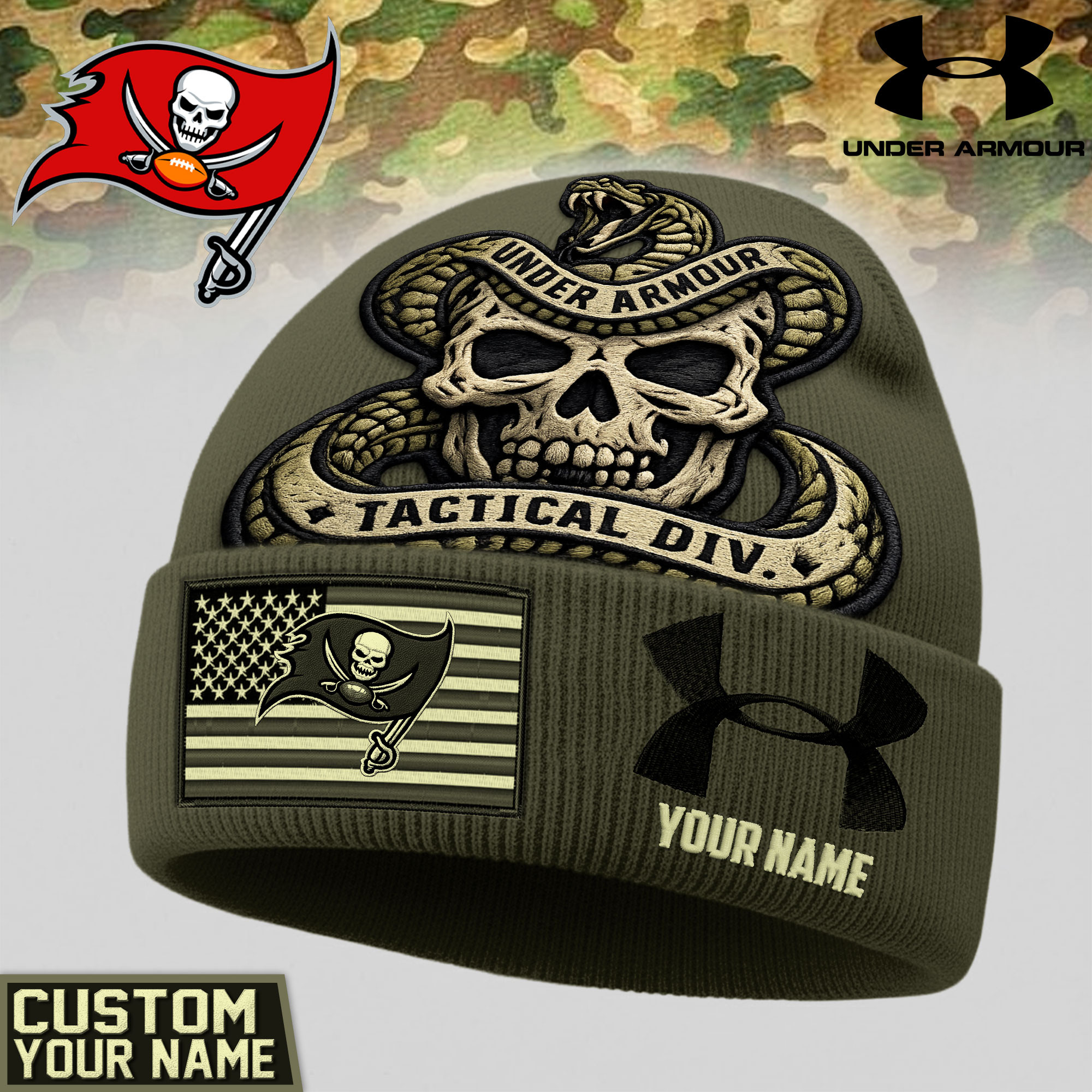 Tampa Bay Buccaneers | Premium NFL Tactical DIV Under Armour Beanie Hat TD