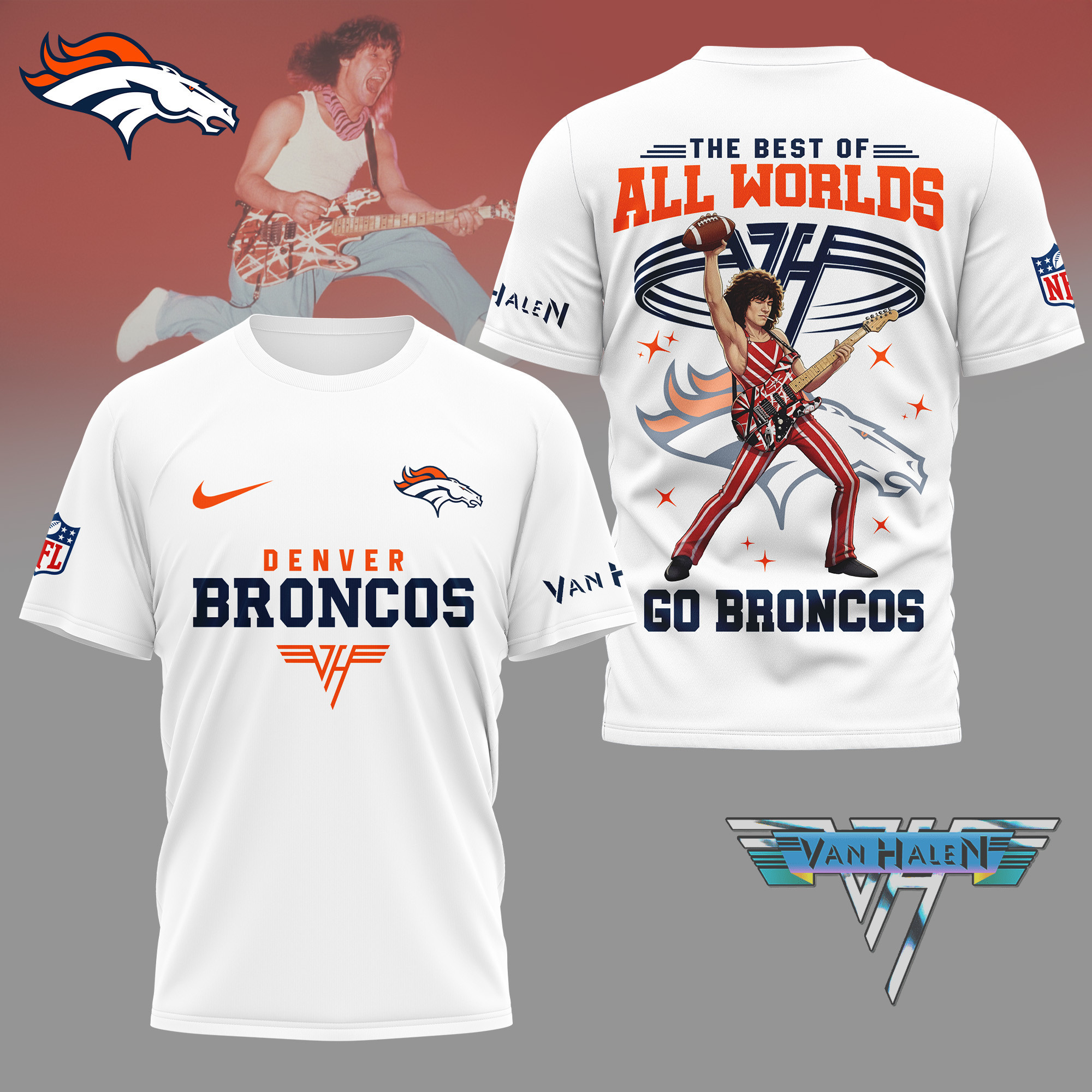Denver Broncos | Premium NFL Van Halen Graphic 3D Shirt NY