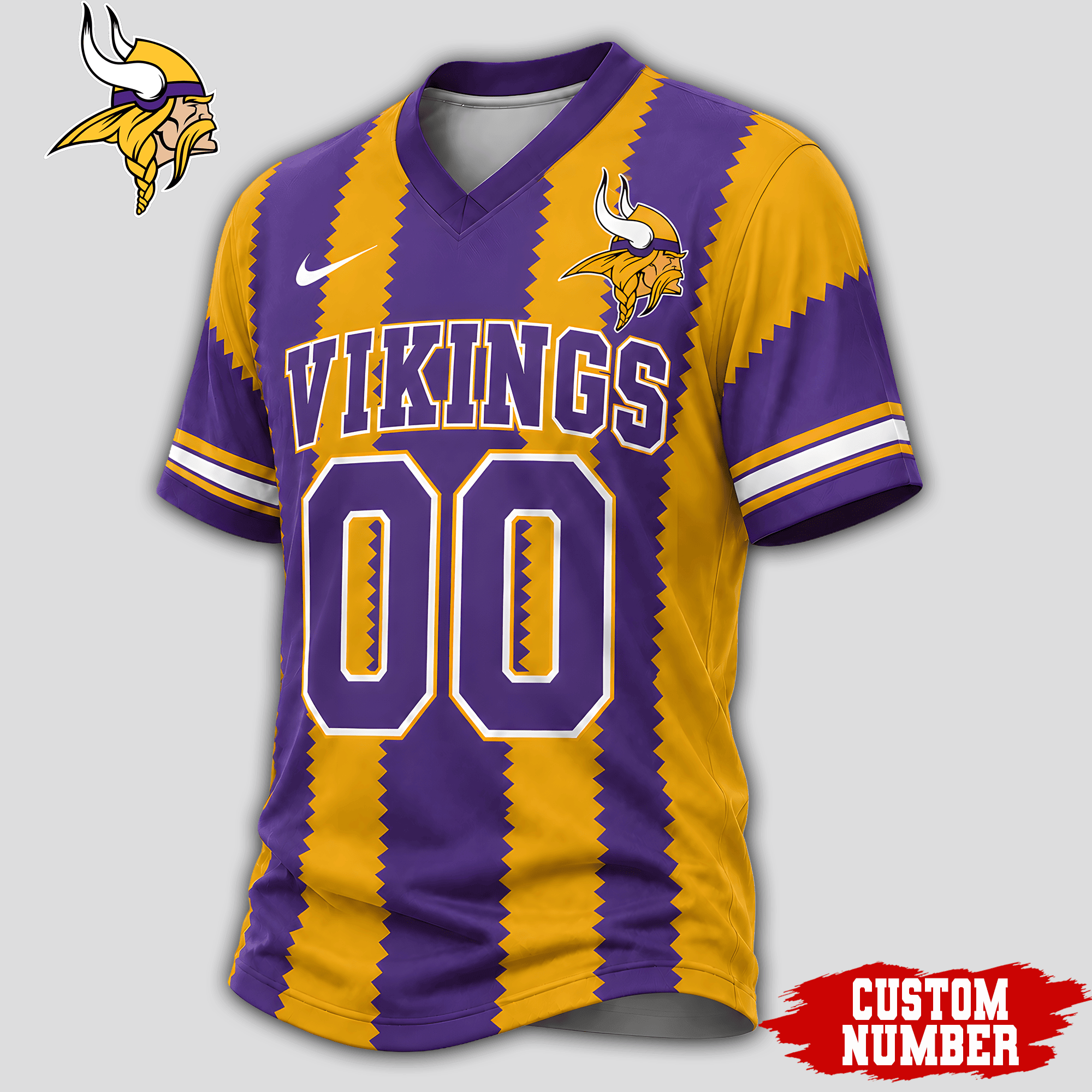 Minnesota Vikings | Premium NFL Bold Stripe Custom V-Neck Jersey NTH1