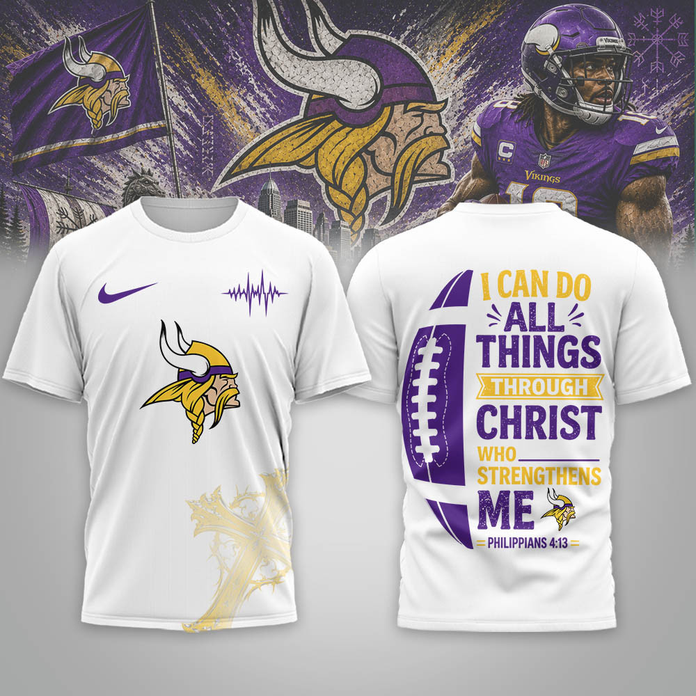 Minnesota Vikings | Premium NFL Christ Strengthens Me 3D Shirt NTH1