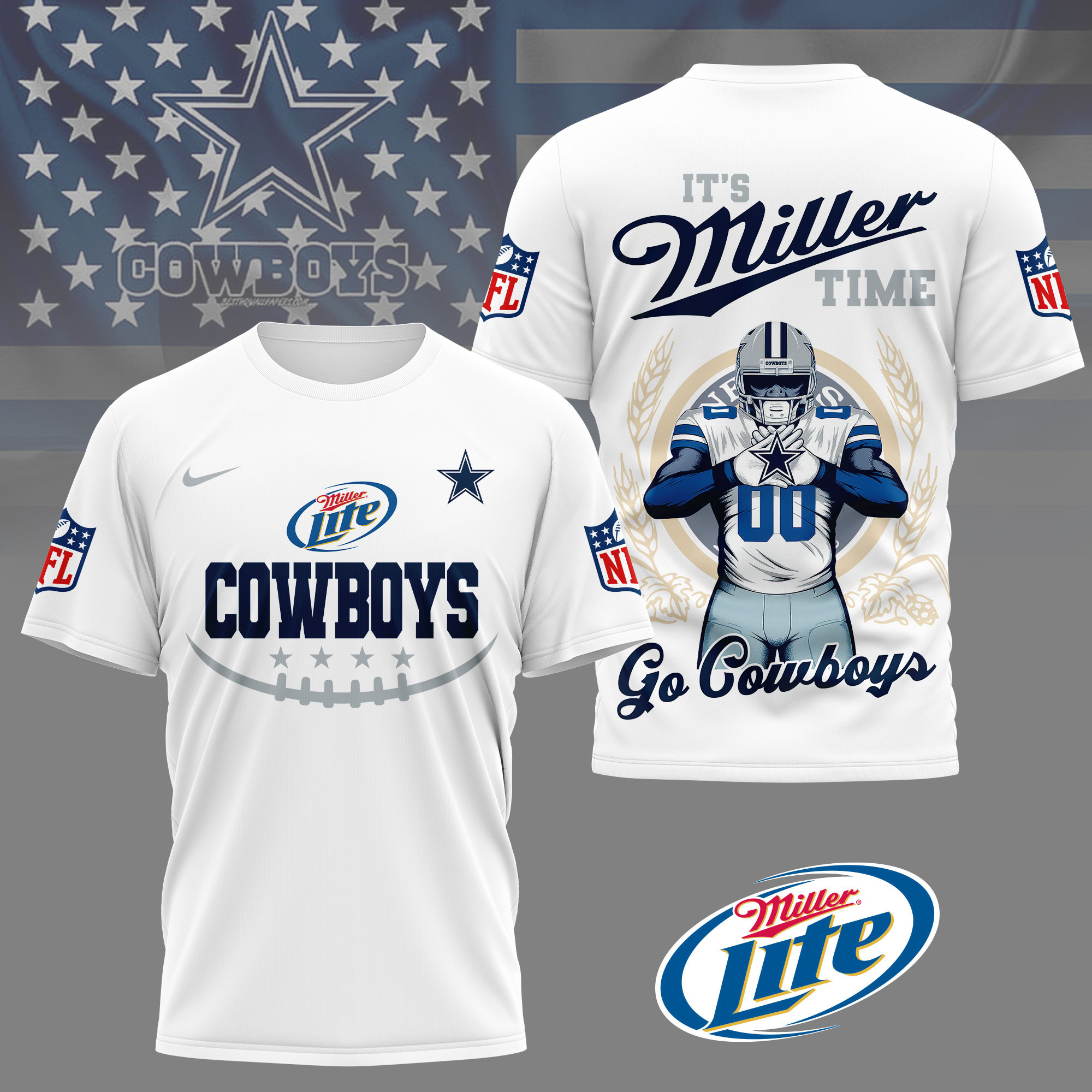 Dallas Cowboys | Premium NFL Miller Lite 3D Shirt NY