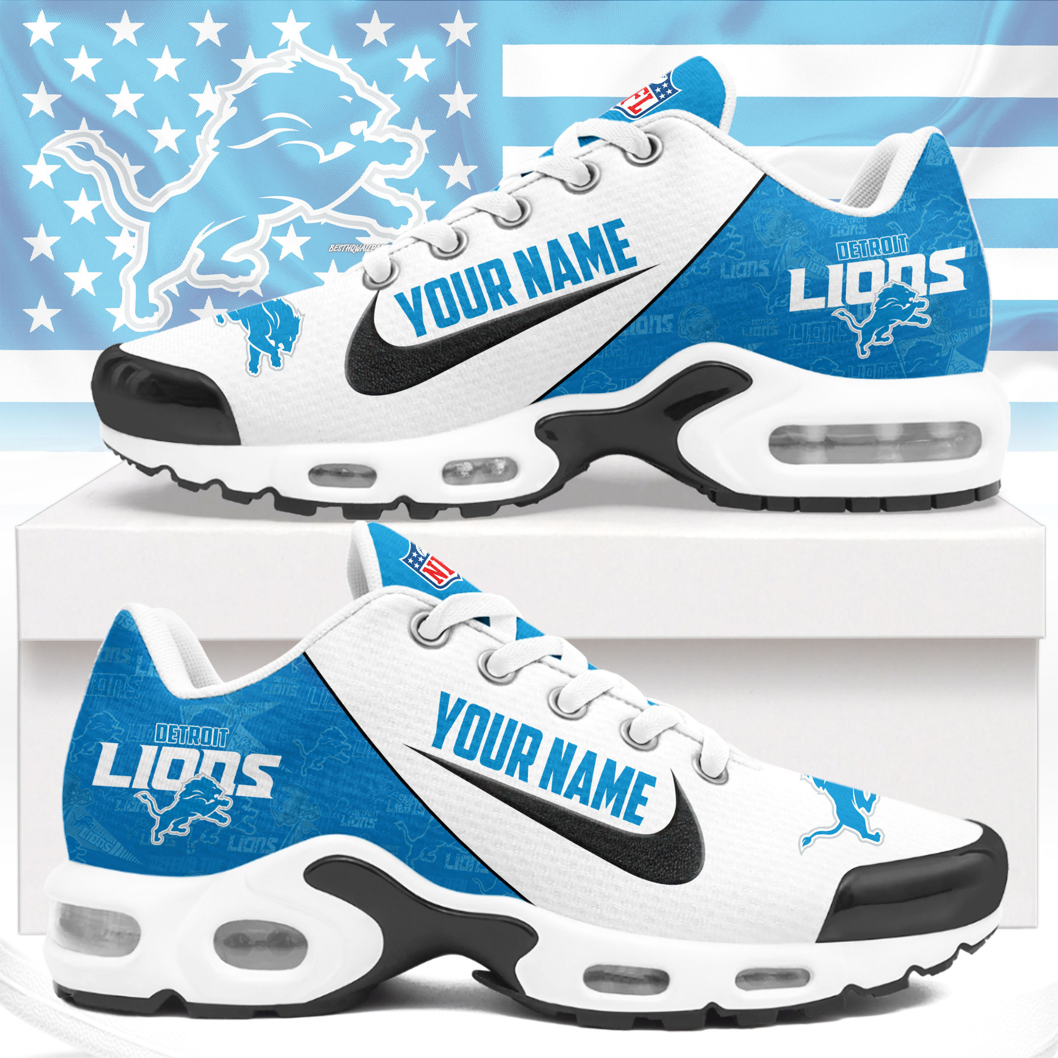 Detroit Lions | Premium NFL Custom Name Running Air Max Shoes NTH1