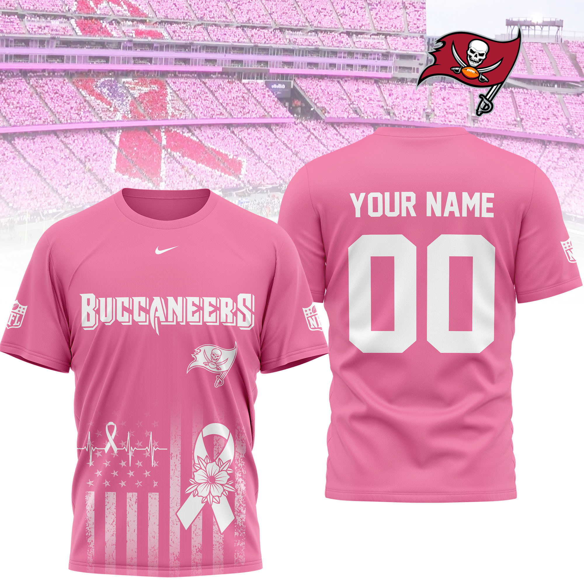 Tampa Bay Buccaneers | Premium NFL Breast Cancer Awareness 3D Shirt NTH1