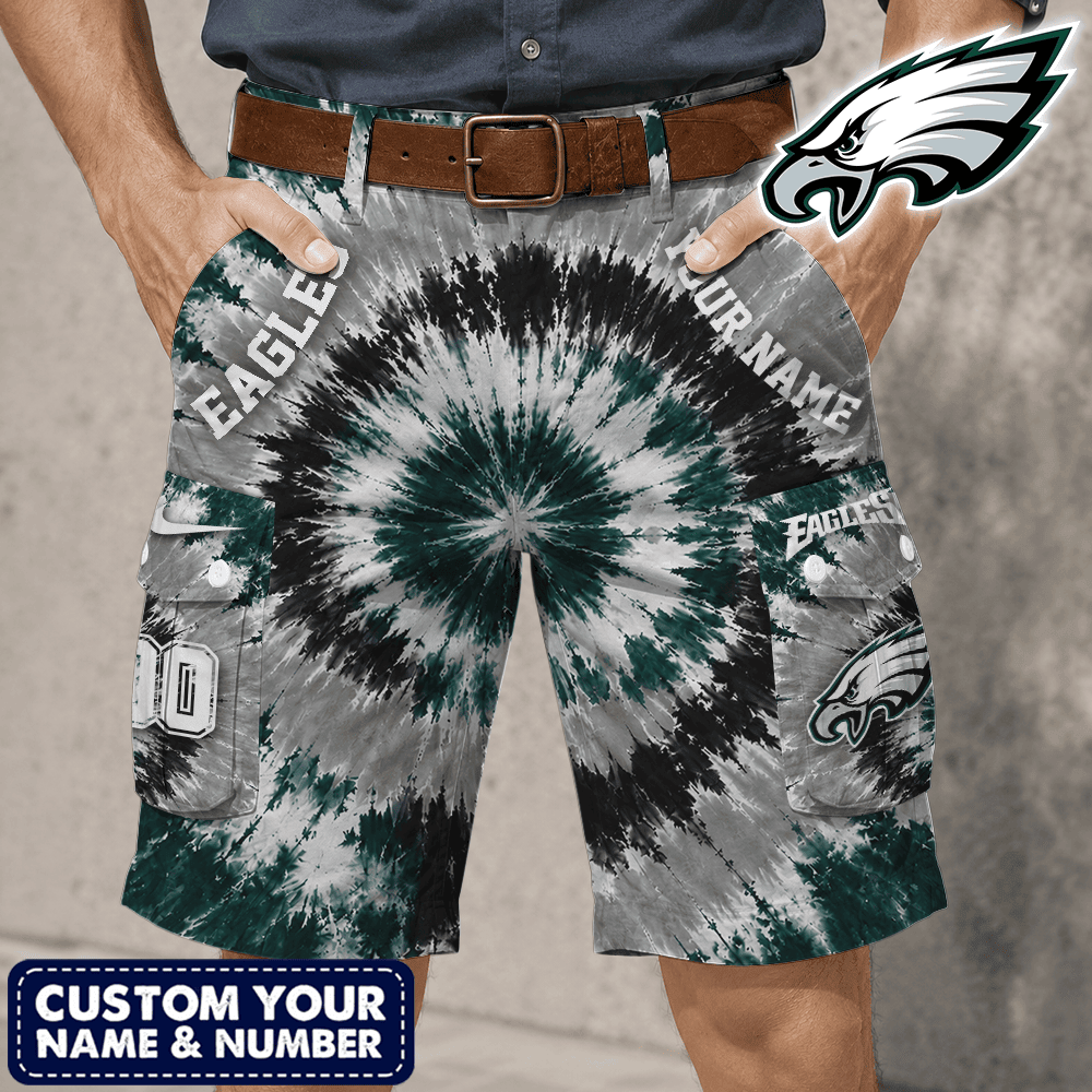 Philadelphia Eagles | Premium NFL Tie-Dye Cargo Shorts Square Pocket NTH1