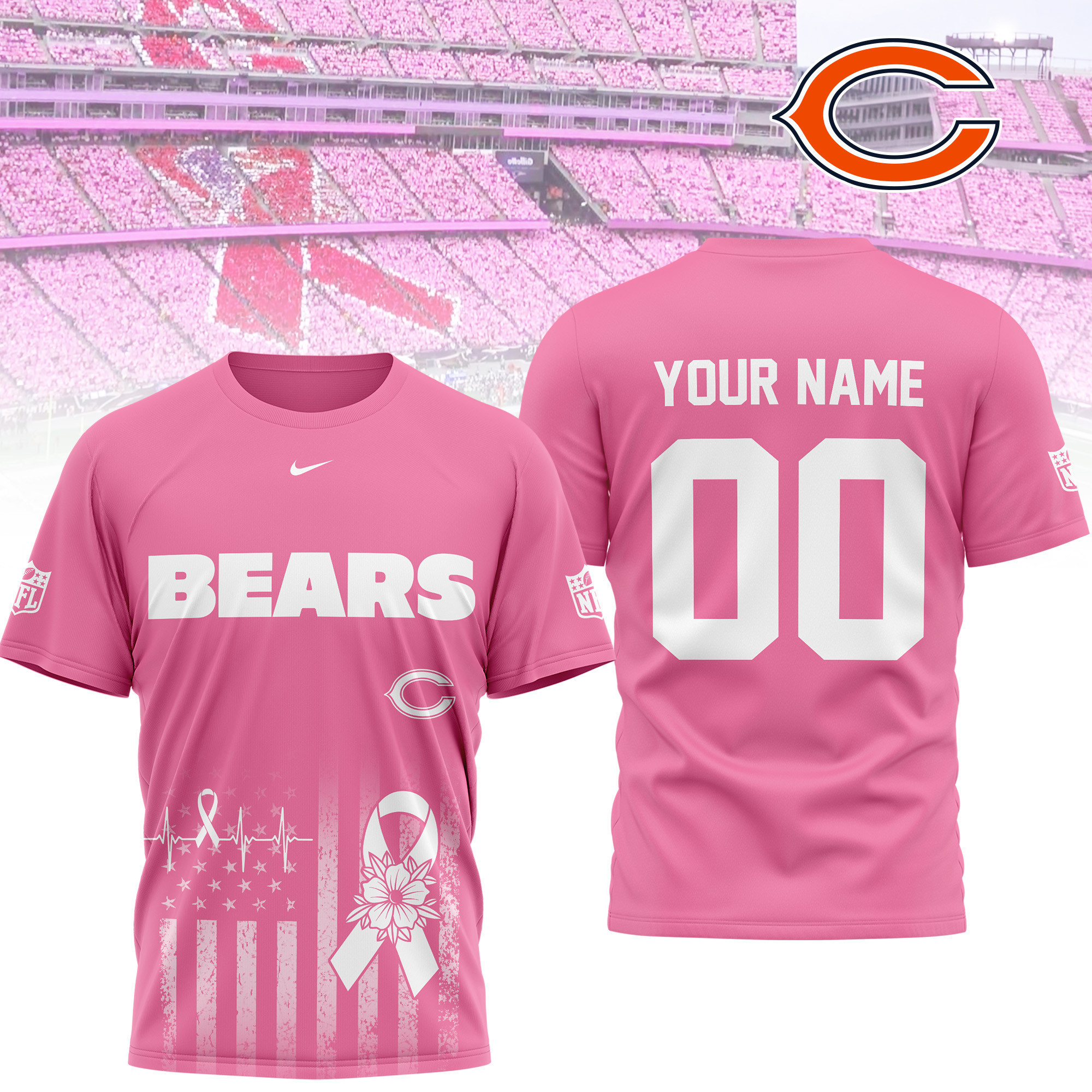 Chicago Bears | Premium NFL Breast Cancer Awareness 3D Shirt NTH1