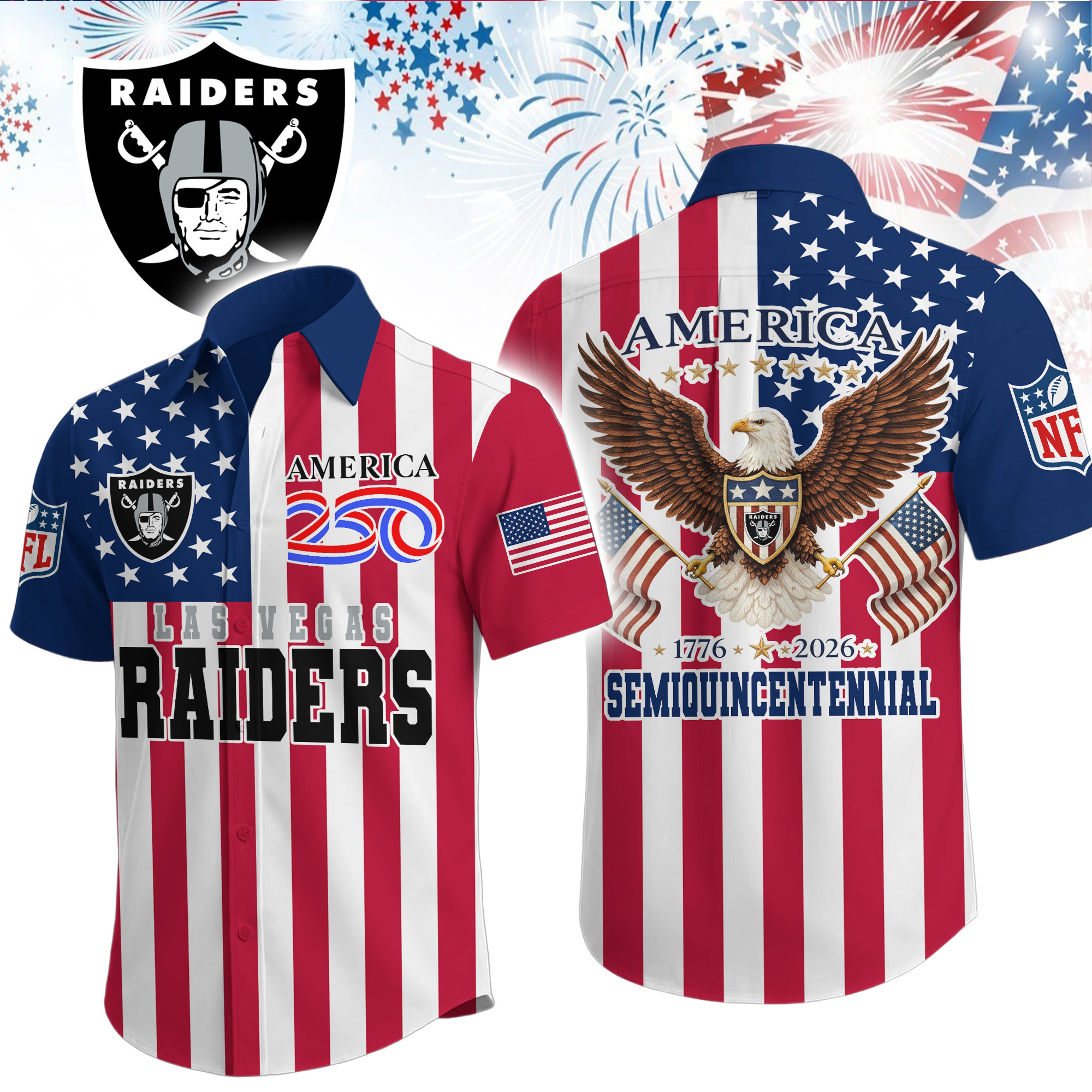 Las Vegas Raiders | Premium NFL Liberty Eagle Patriotic Short-Sleeved Shirt TD