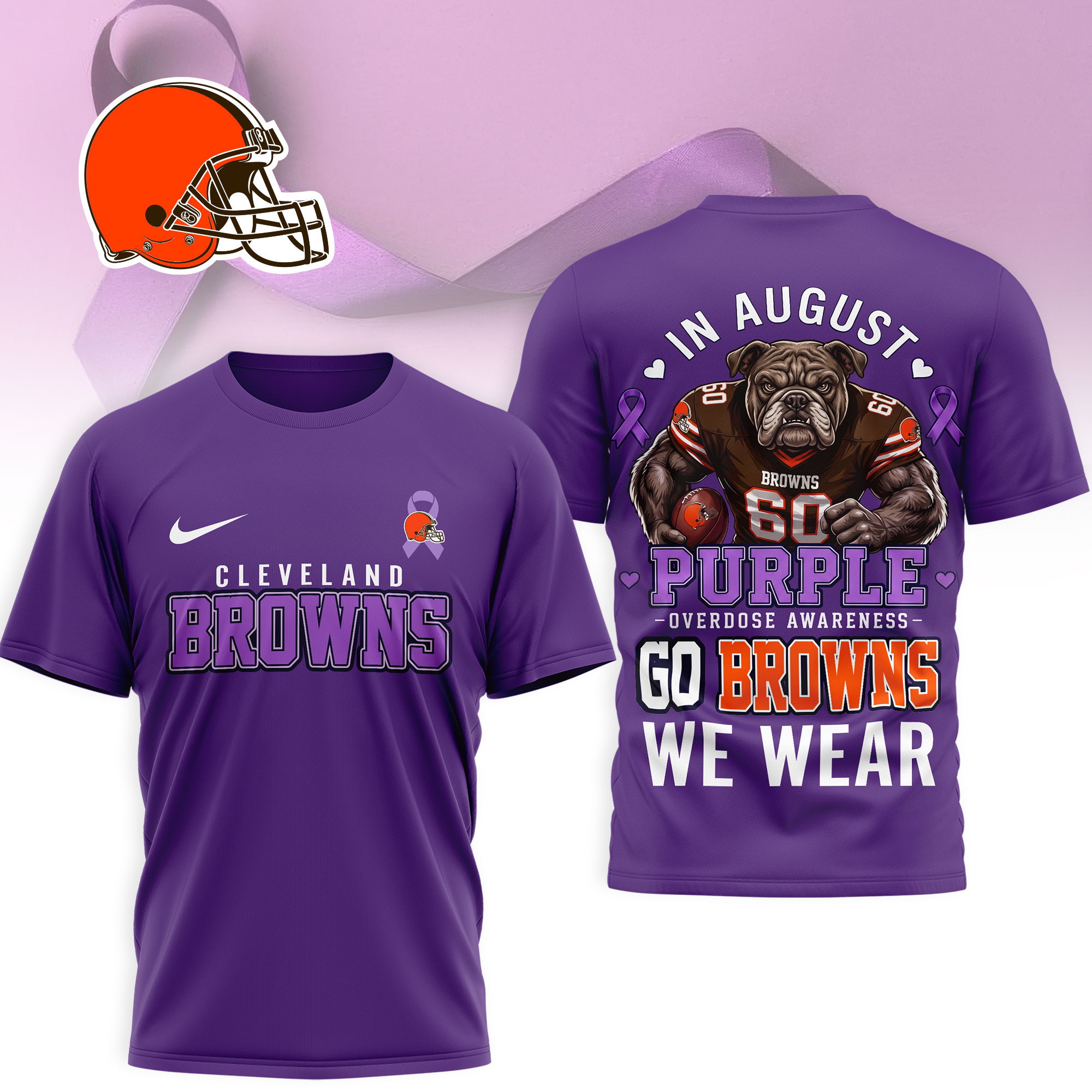 Cleveland Browns | Premium NFL In August We Wear Purple Overdose Awareness 3D Shirt NY