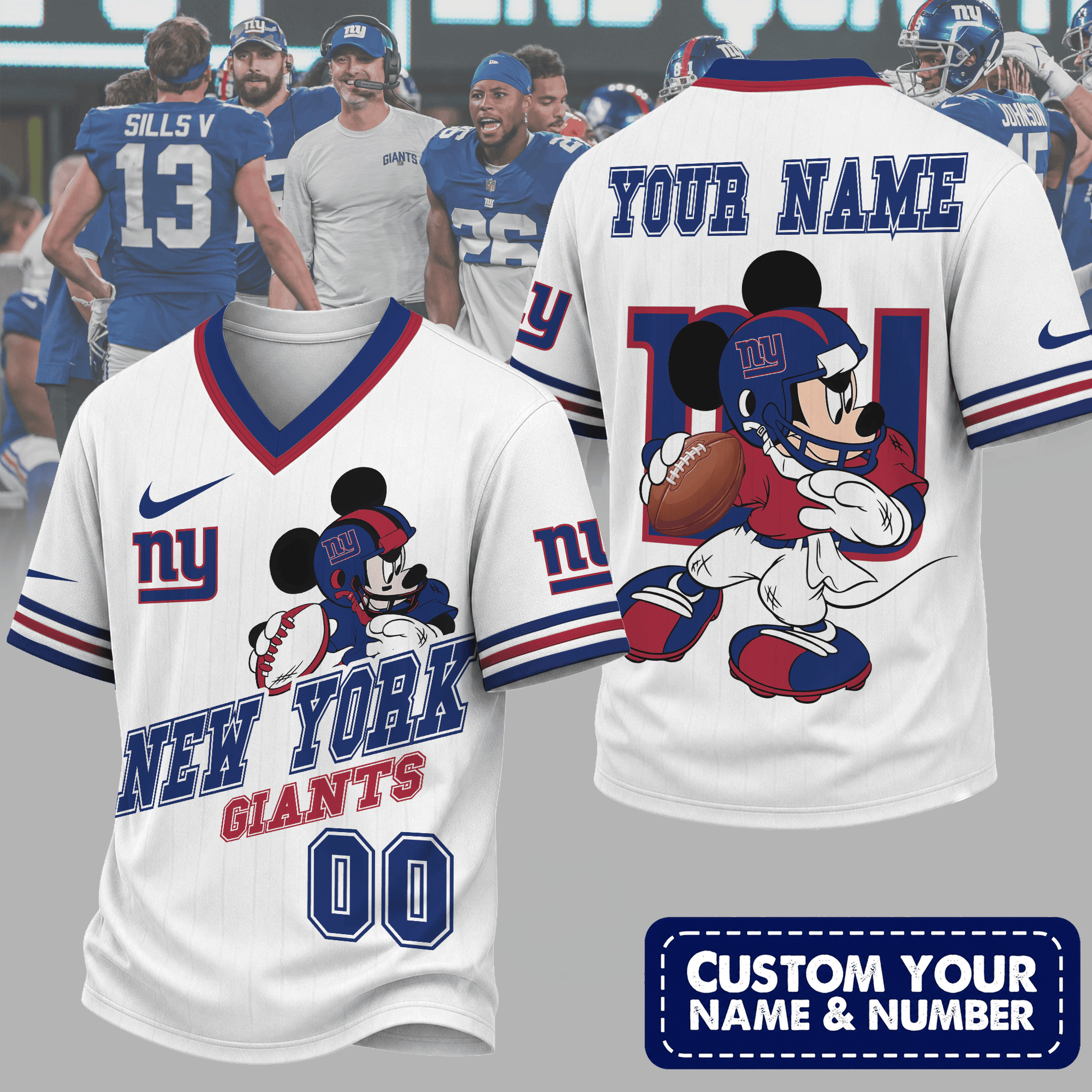 New York Giants | Premium NFL Mickey Quarterback V-Neck Jersey NTH1