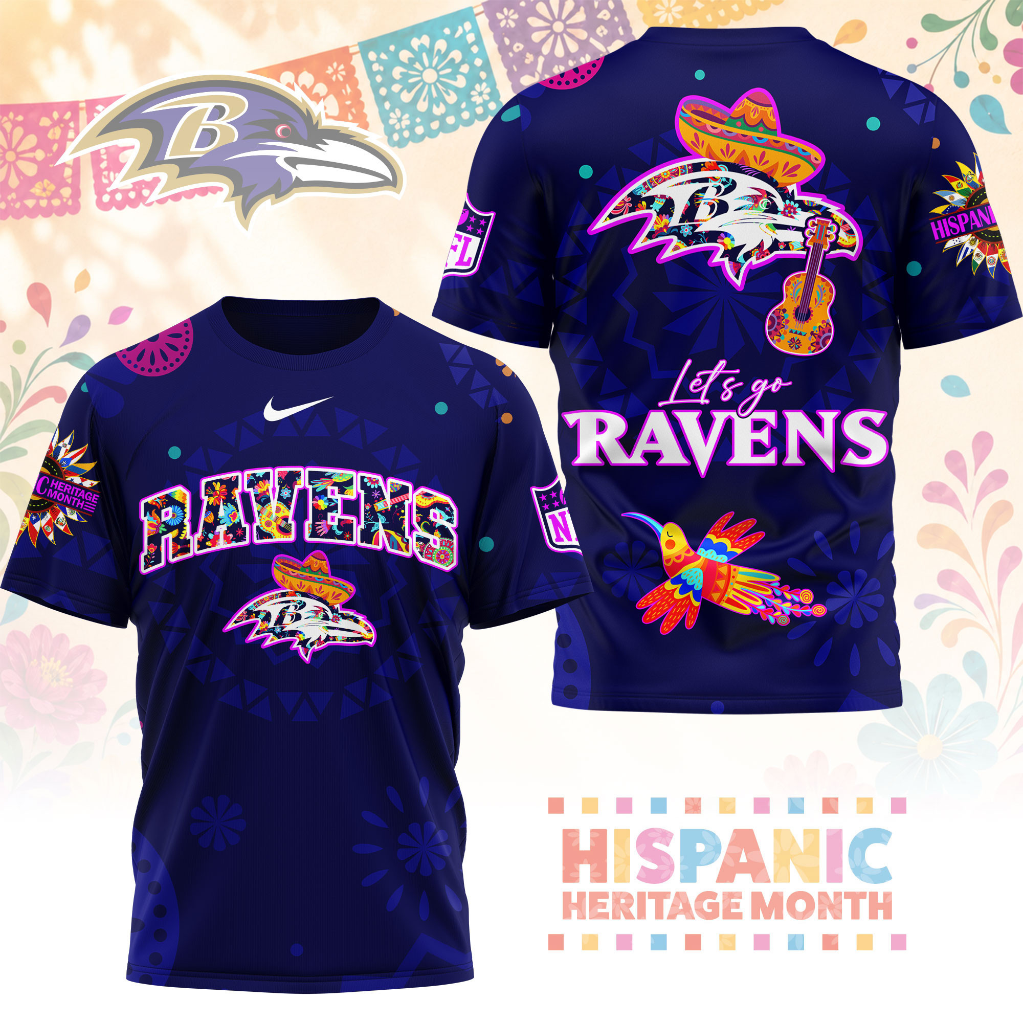 Baltimore Ravens | Premium NFL Hispanic Heritage Fiesta 3D Shirt NY