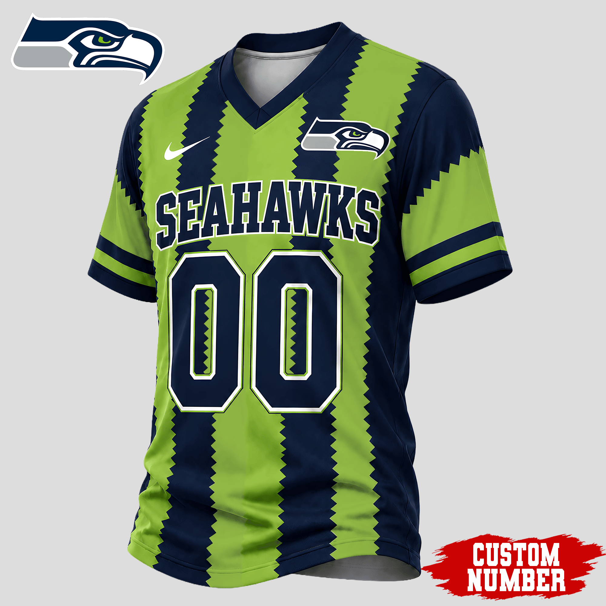 Seattle Seahawks | Premium NFL Bold Stripe Custom V-Neck Jersey NTH1