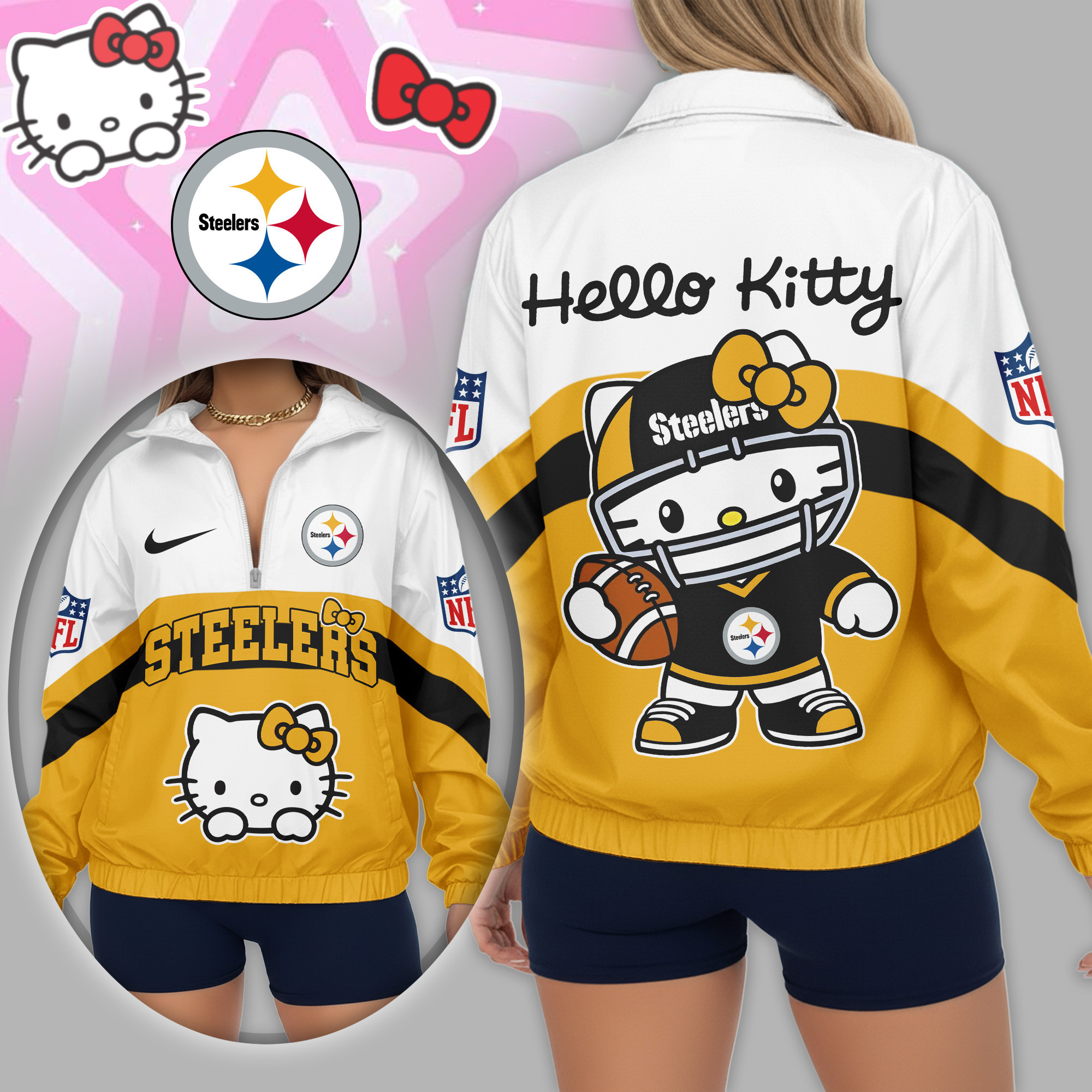Pittsburgh Steelers | Premium NFL Hello Kitty V-neck Zipper TD