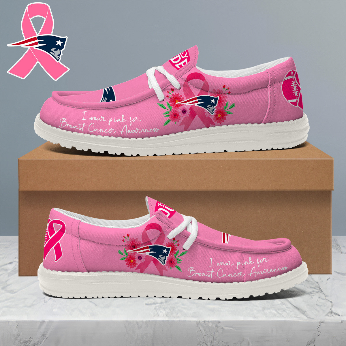 New England Patriots | Premium NFL Breast Cancer Loafer Shoes HI